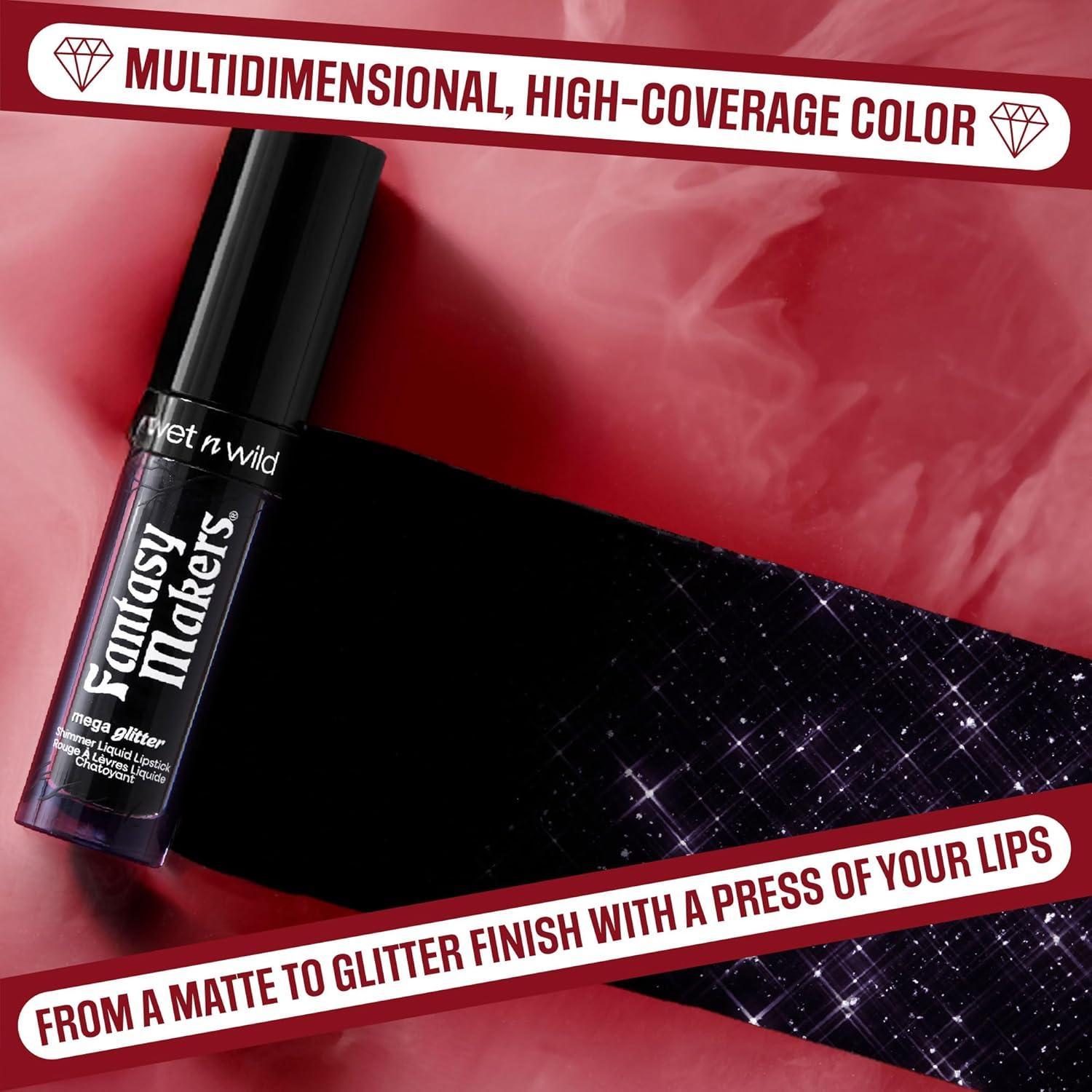 wet n wild Halloween Fantasy Makers Mega Glitter Shimmer Liquid Lipstick,High Pigmented Creamy Texture, Shimmery Blendable Formula, Cruelty-Free – Spell Bound