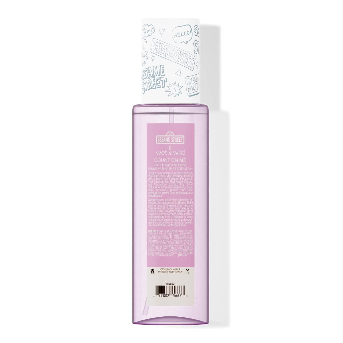 wet n wild Sesame Street 5-in-1 Prime & Set Face Mist, Floral Scented Makeup Setting Spray with Hyaluronic Acid & Niacinamide, Cruelty-Free – Count On Me(Count On Me 5-In-1 Prime & Set Mist)