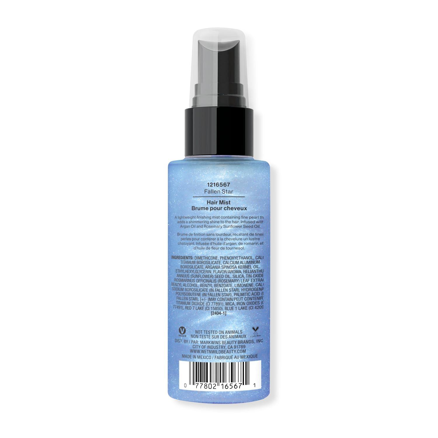 wet n wild Shimmer Shine Hair Mist, Lightweight Glitter Spray with Argan Oil & Rosemary, Non-Greasy Shine Boost, Cruelty Free – Fallen Star