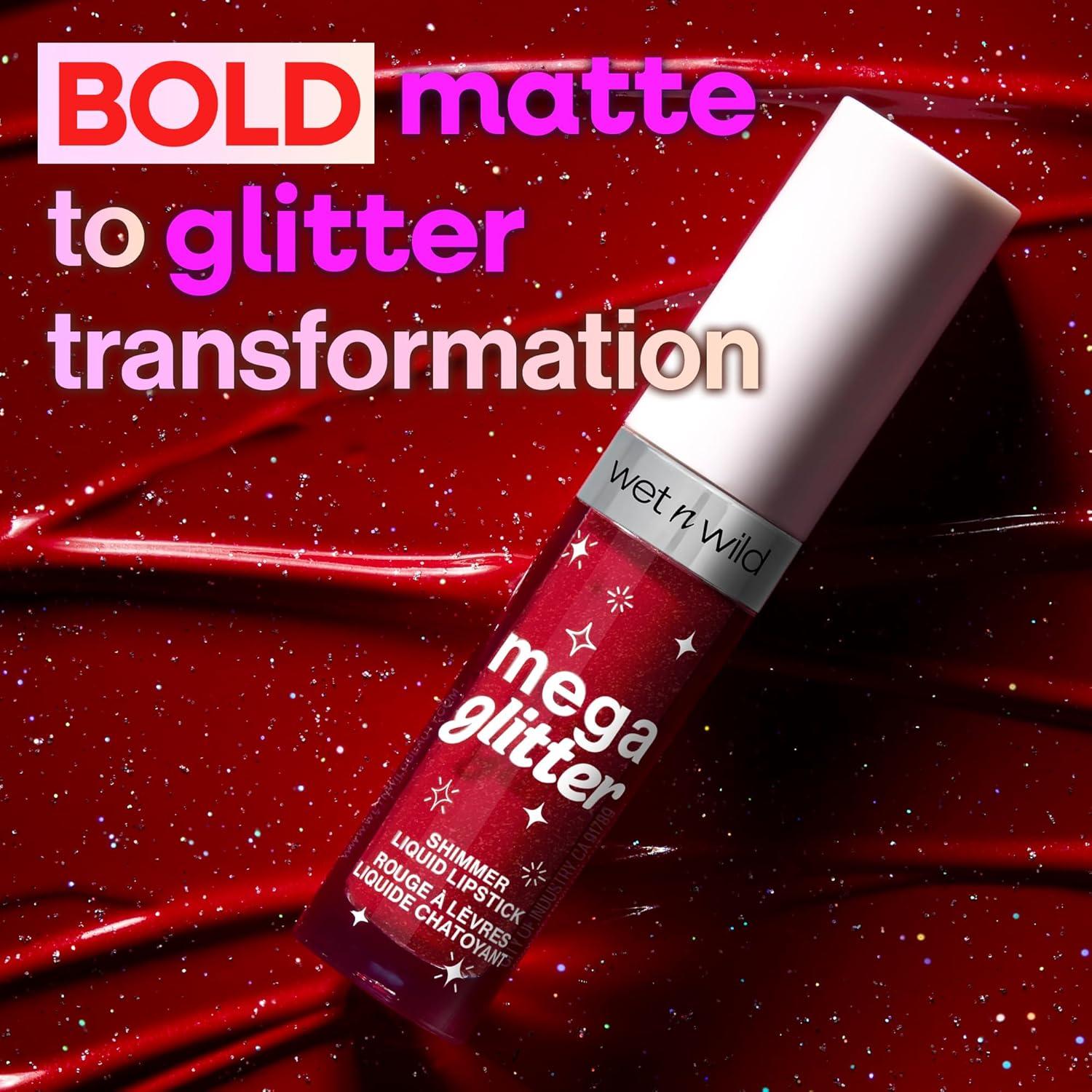 wet n wild Mega Glitter Shimmer Liquid Lipstick, Matte-to-Glitter Finish, Lightweight Formula, Comfortable Wear, Vitamin E-Infused for Nourished Lips, Vegan & Cruelty-Free – New Soulmate