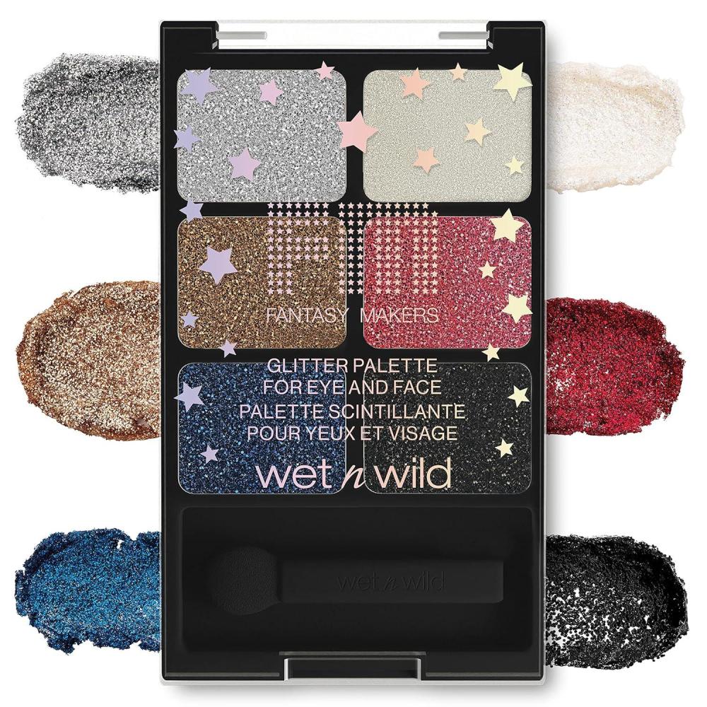 wet n wild Fantasy Makers Glitter Eyeshadow Palette, Long Wearing Shimmering Brilliance, Creamy Texture, 6 Complementary Shades, Cruelty-Free – This Bites(This Bites)