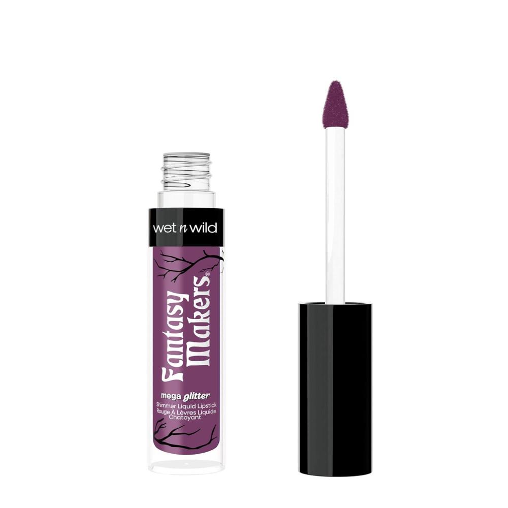 wet n wild Halloween Fantasy Makers Mega Glitter Shimmer Liquid Lipstick,High Pigmented Creamy Texture, Shimmery Blendable Formula, Cruelty-Free – Witchful Thinking