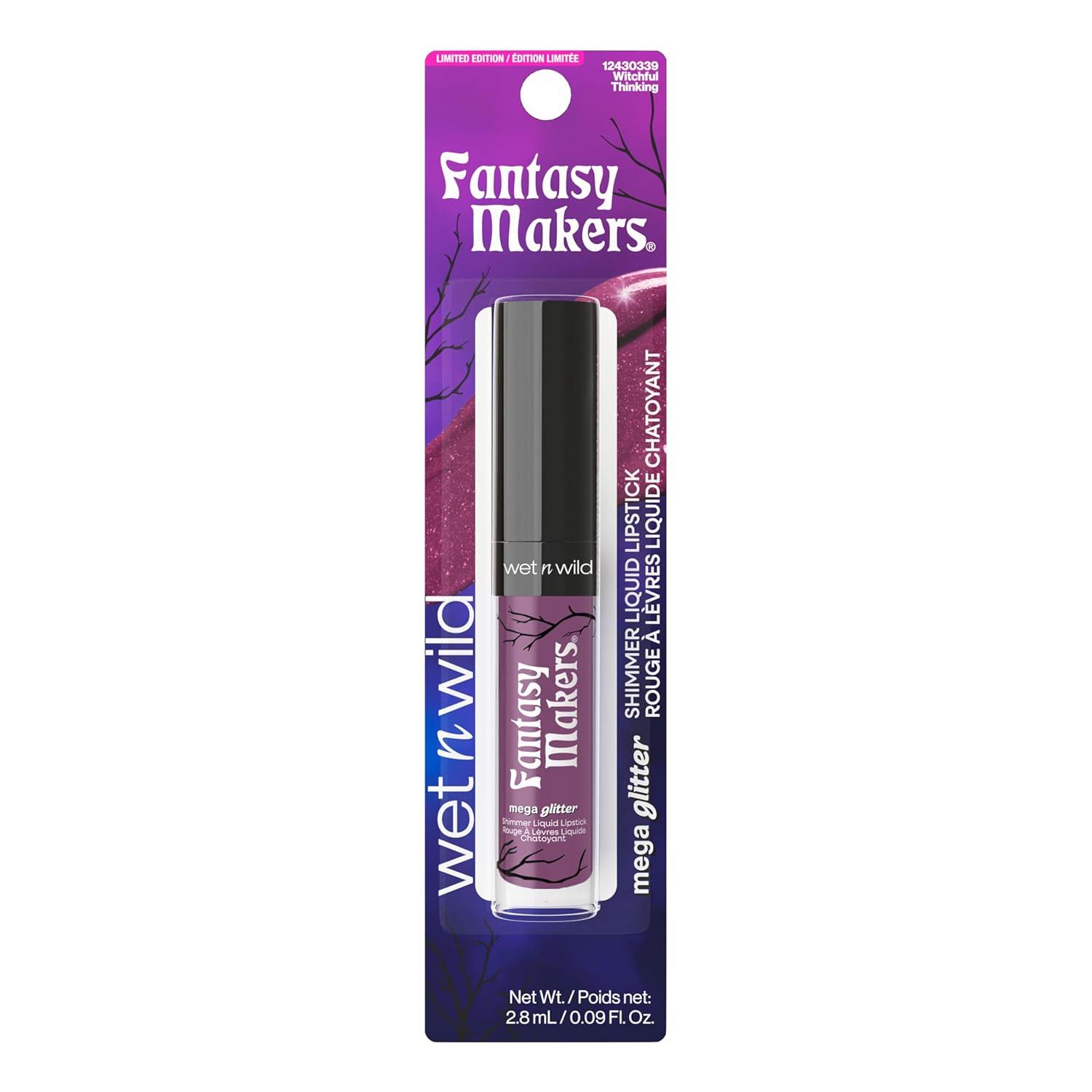 wet n wild Halloween Fantasy Makers Mega Glitter Shimmer Liquid Lipstick,High Pigmented Creamy Texture, Shimmery Blendable Formula, Cruelty-Free – Witchful Thinking