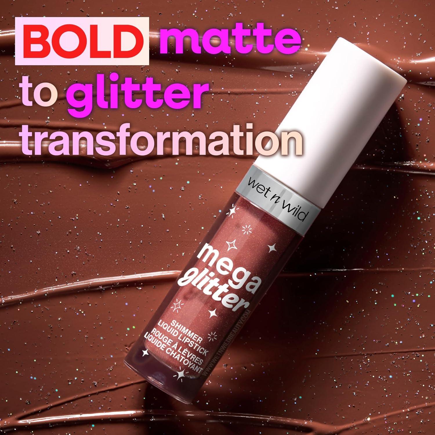 wet n wild Mega Glitter Shimmer Liquid Lipstick, Matte-to-Glitter Finish, Lightweight Formula, Comfortable Wear, Vitamin E-Infused for Nourished Lips, Vegan & Cruelty-Free – Hear Me Out