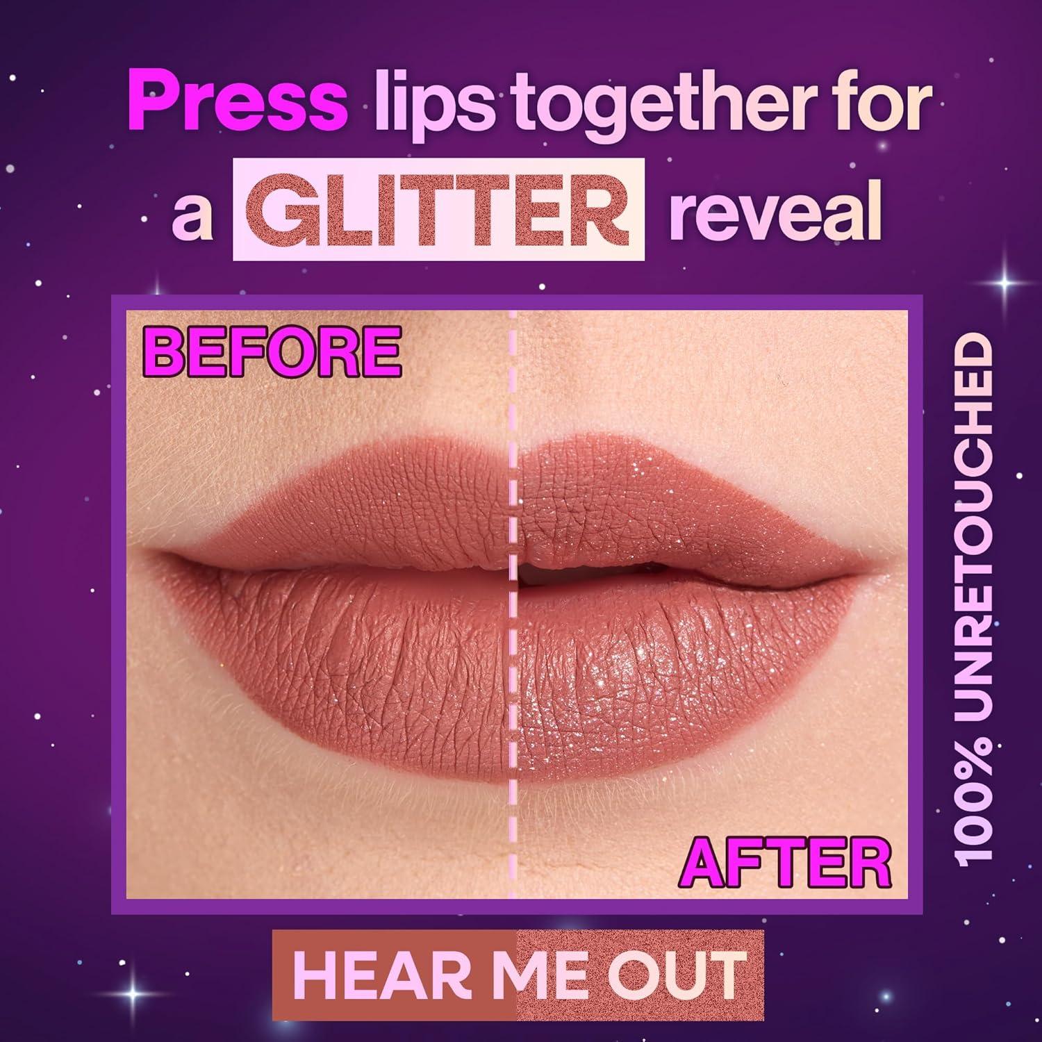 wet n wild Mega Glitter Shimmer Liquid Lipstick, Matte-to-Glitter Finish, Lightweight Formula, Comfortable Wear, Vitamin E-Infused for Nourished Lips, Vegan & Cruelty-Free – Hear Me Out