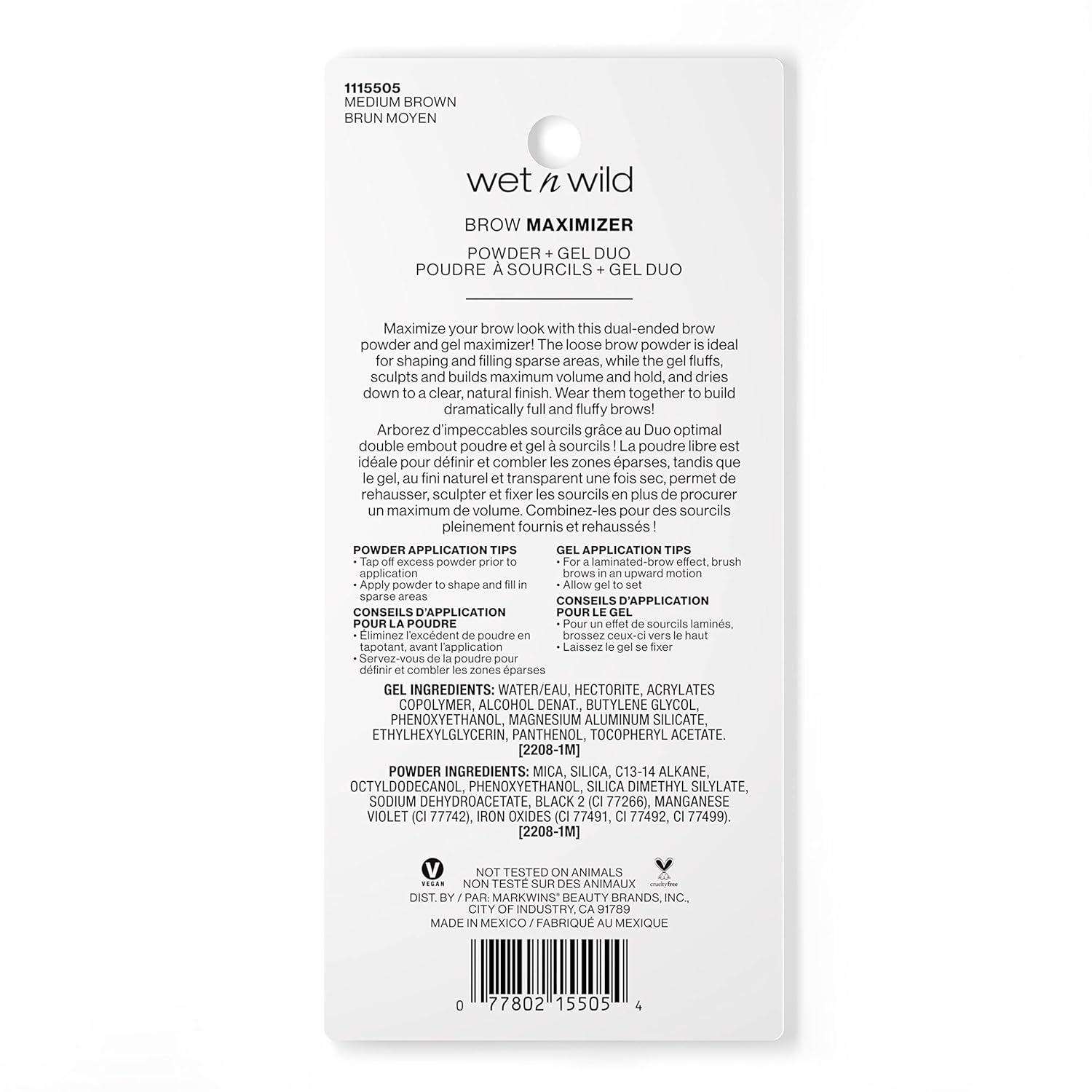 wet n wild Ultimate Brow | Brow Maximizer Powder + Gel Duo Ash Brown(Medium Brown)