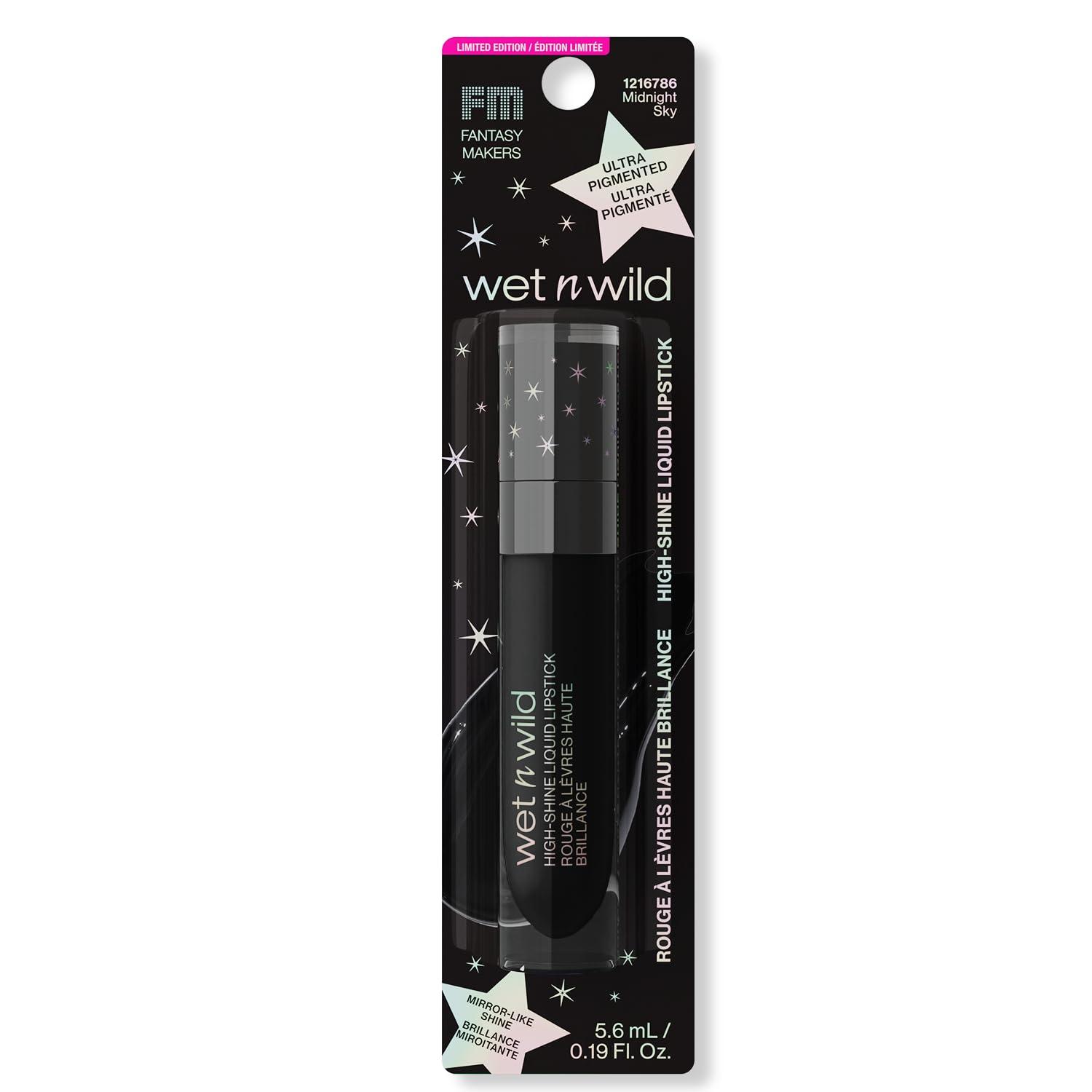 wet n wild Halloween Fantasy Makers Mega Glitter Shimmer Liquid Lipstick,High Pigmented Creamy Texture, Shimmery Blendable Formula, Cruelty-Free – Midnight Sky