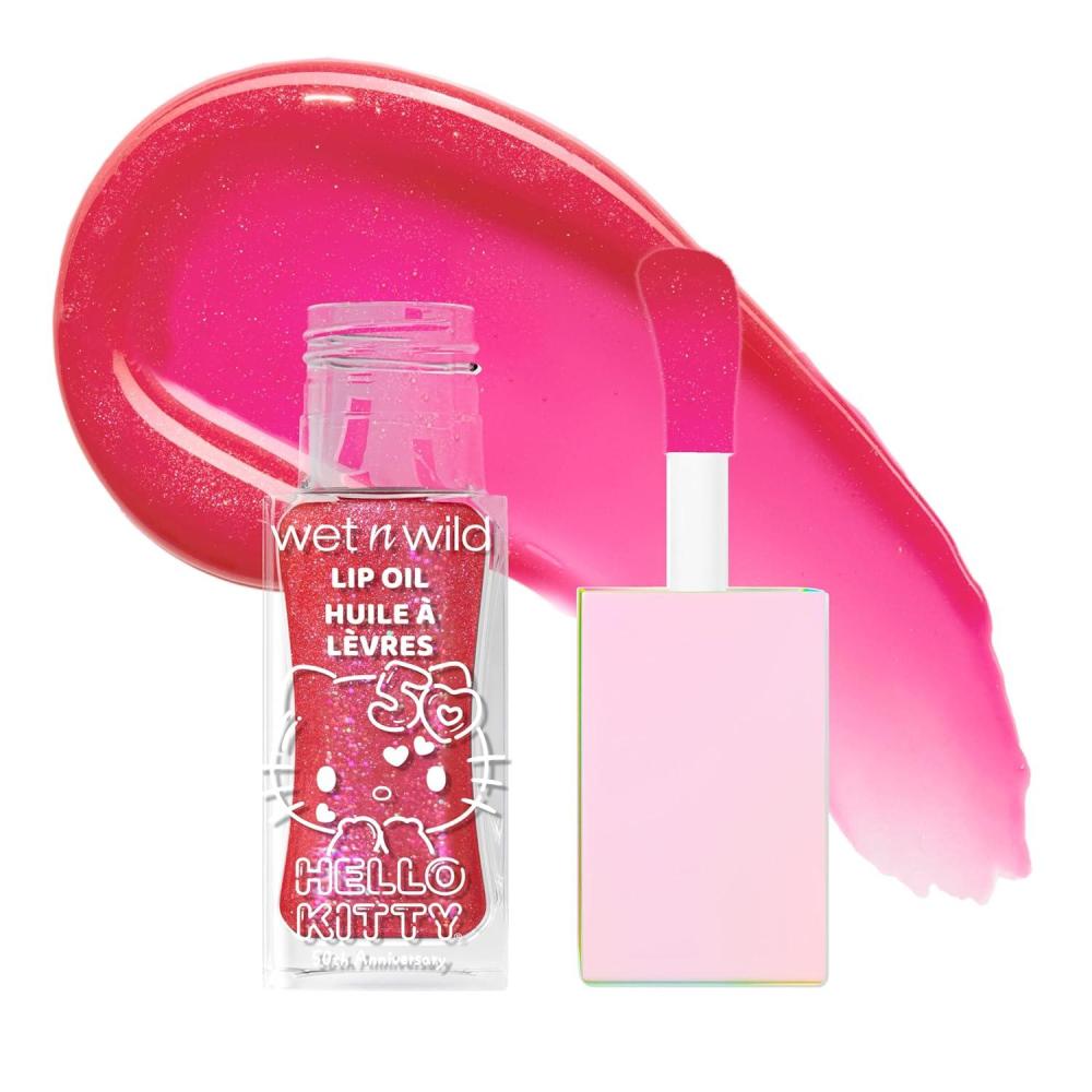 wet n wild Hello Kitty Glitter Lip Oil, New 10 Oil Infused Formula, Warm Apple Pie Lightly Scented, Sparkly Bold Colors, Cruelty-Free & Vegan – Diamond Bow(Purrfect)