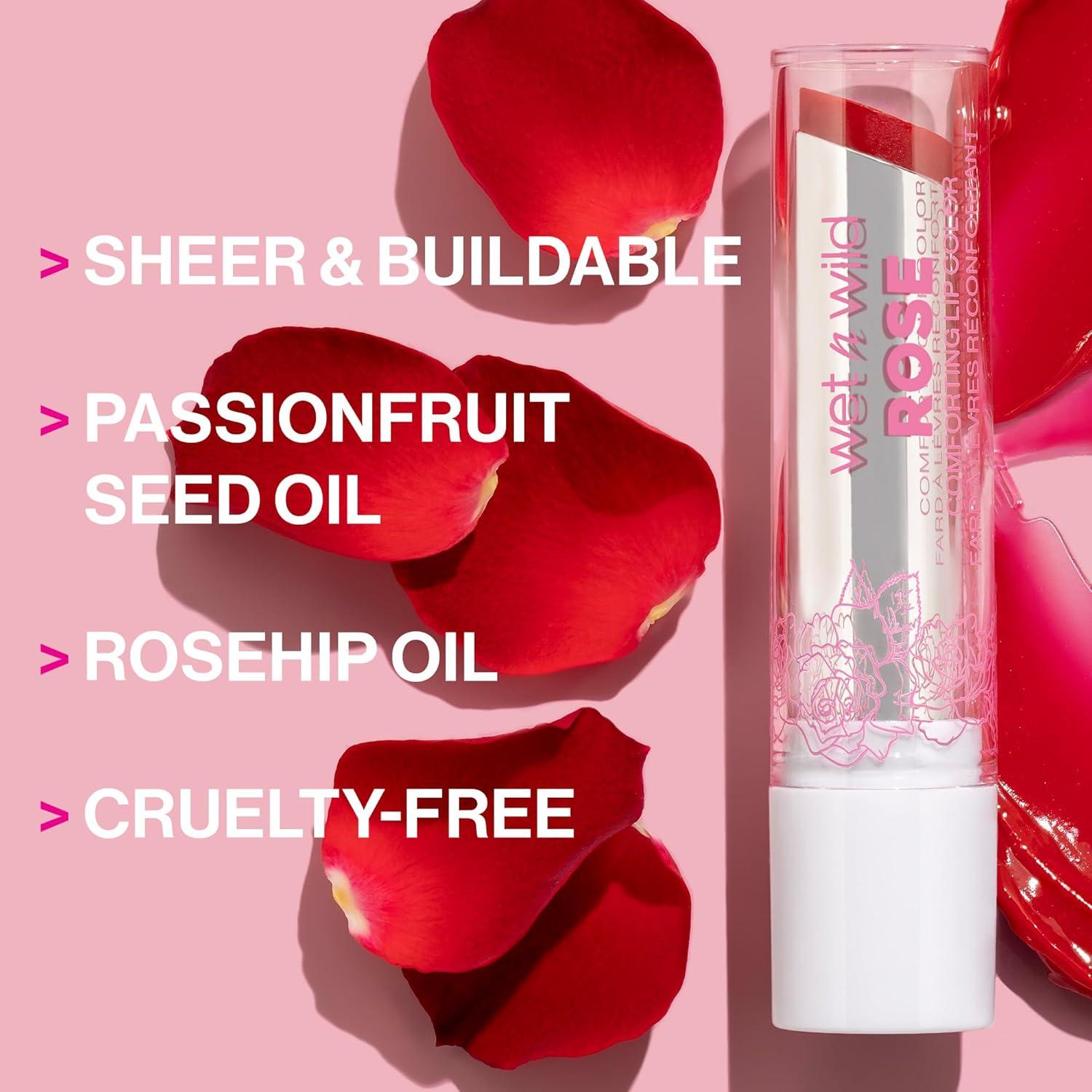 wet n wild Rose Comforting Glossy Natural Lipstick Dark Red Taffy Daddy(Biscotti Mommy)