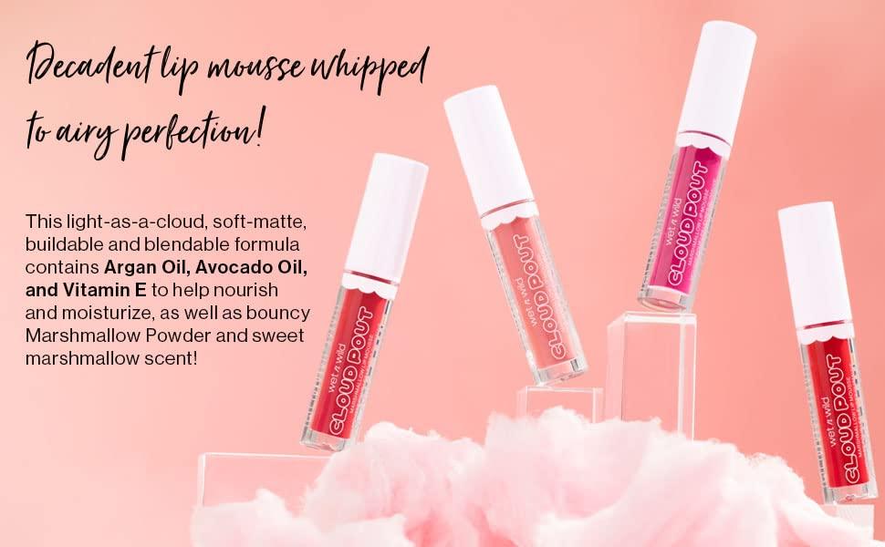 wet n wild Lip Cream Cloud Pout w/Marshmallow, Pink Girl, You’re Whipped | Argan Oil | Vitamin E | Marshmallow Flavored(Light Pink Pour Some Suga On Me)