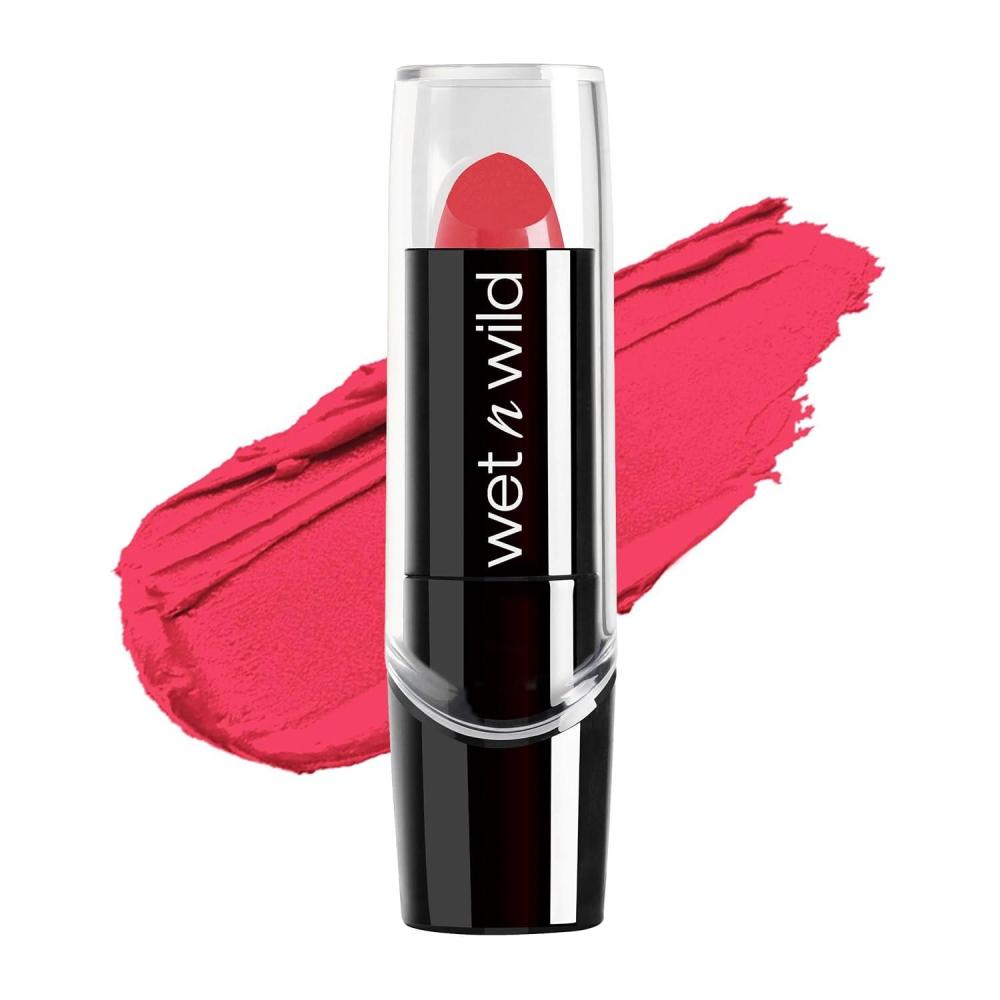 wet n wild Silk Finish Lipstick, Hydrating Rich Buildable Lip Color, Formulated with Vitamins A,E, & Macadamia for Ultimate Hydration, Cruelty-Free & Vegan – Hot Red(Hot Paris Pink)