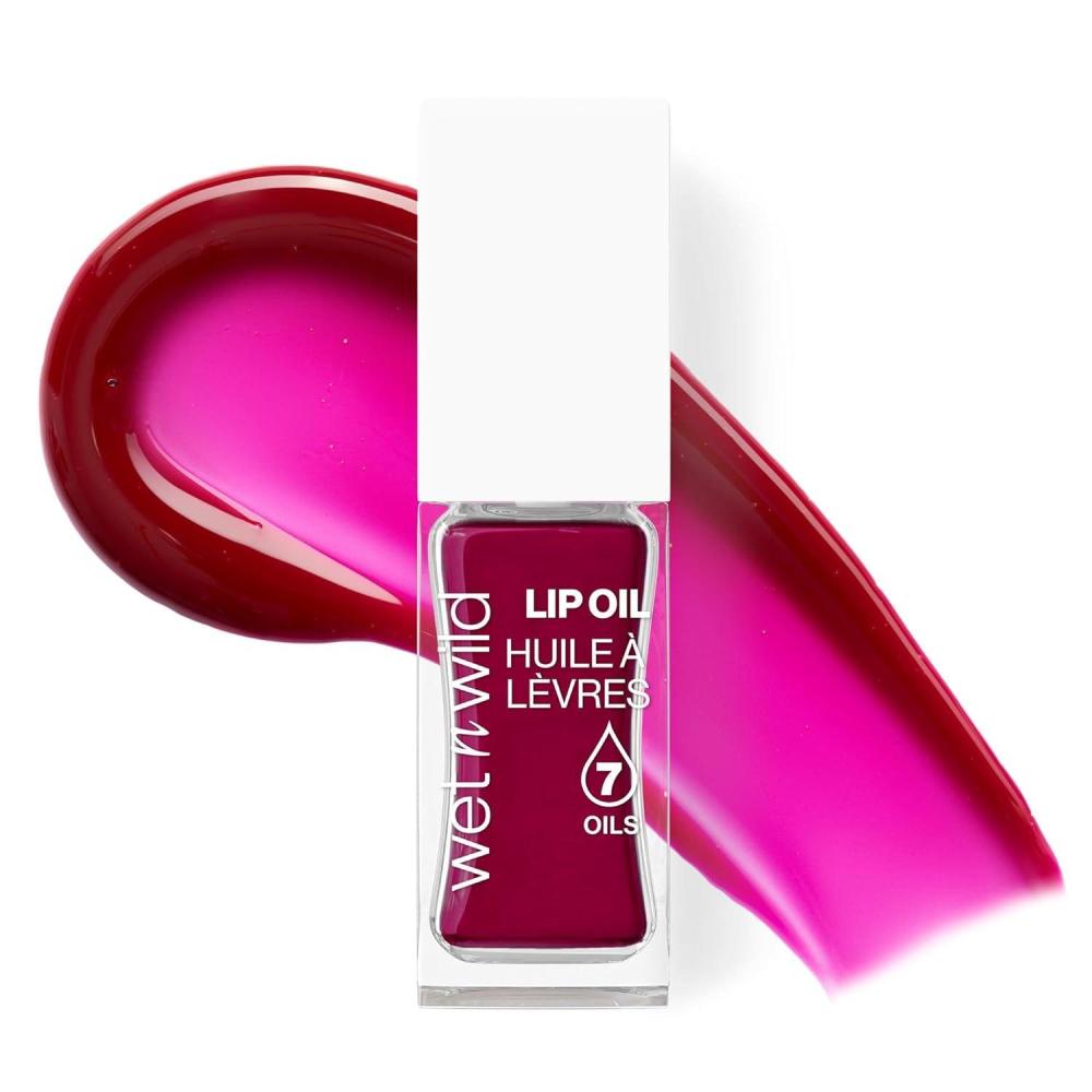 wet n wild Lip Oil – Lightweight, Non-Sticky, Hydrating & Nourishing Formula with 7 Conditioning Oils, Vegan & Cruelty-Free – Cedar Rose(Merlot Glass)