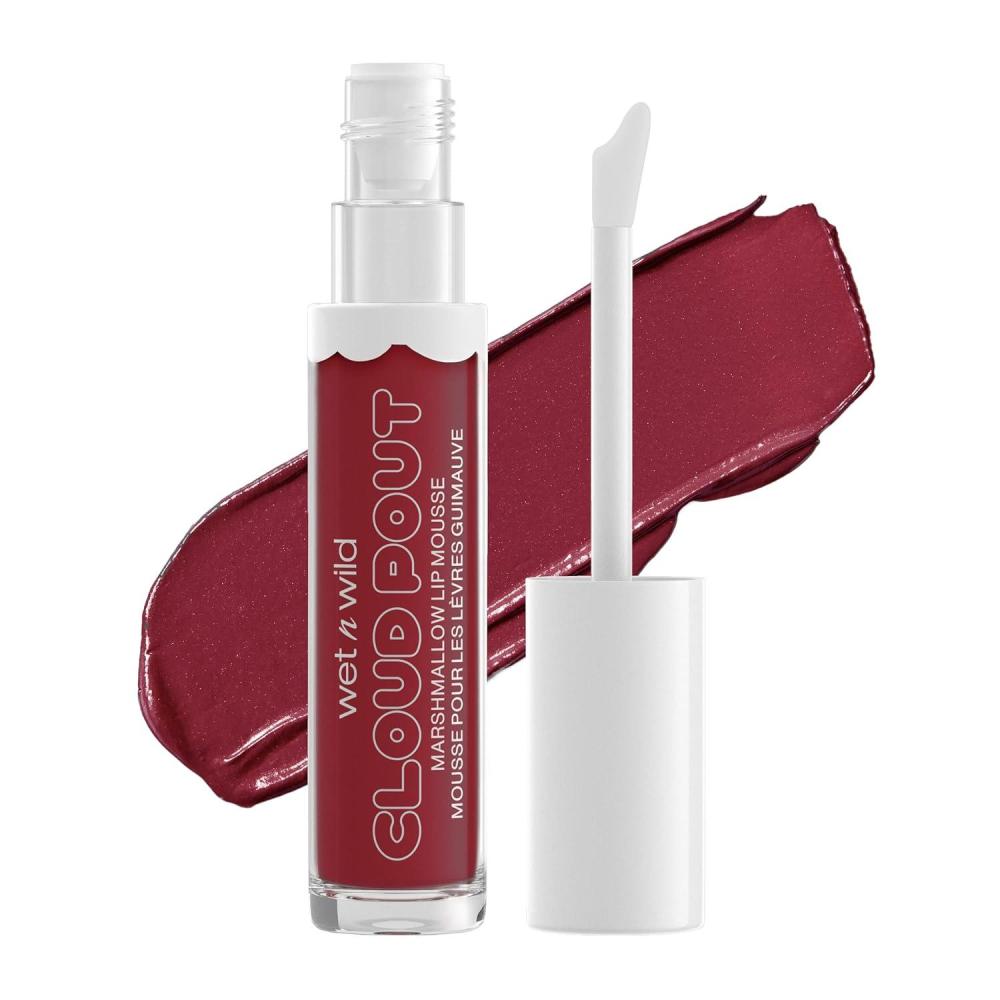 wet n wild Lip Cream Cloud Pout w/Marshmallow, Pink Girl, You’re Whipped | Argan Oil | Vitamin E | Marshmallow Flavored(Dark Red I’m On Cloud Wine)