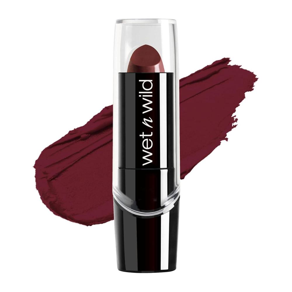 wet n wild Silk Finish Lipstick, Hydrating Rich Buildable Lip Color, Formulated with Vitamins A,E, & Macadamia for Ultimate Hydration, Cruelty-Free & Vegan – Hot Red(Dark Wine)