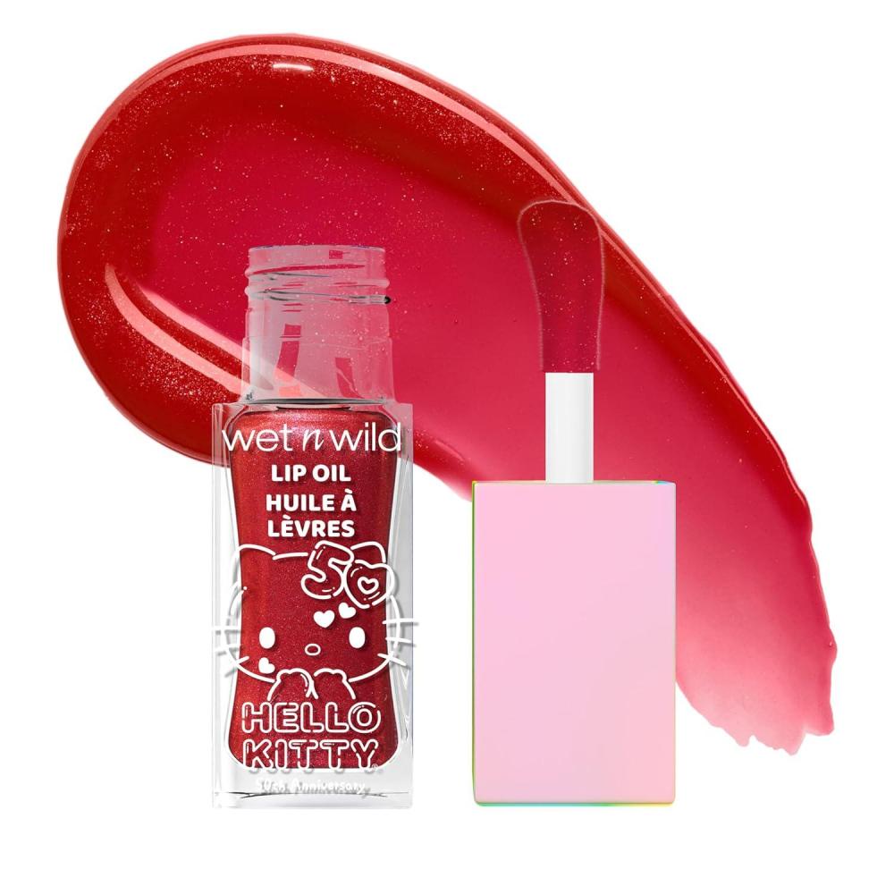 wet n wild Hello Kitty Glitter Lip Oil, New 10 Oil Infused Formula, Warm Apple Pie Lightly Scented, Sparkly Bold Colors, Cruelty-Free & Vegan – Diamond Bow(Magic Apple)