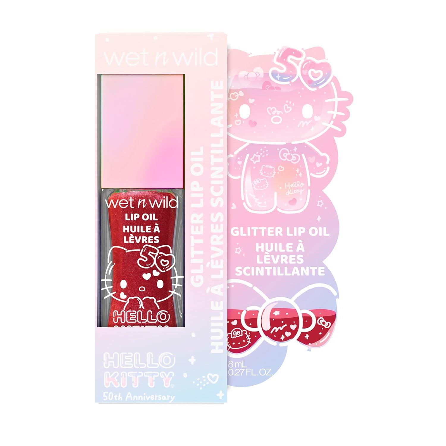 wet n wild Hello Kitty Glitter Lip Oil, New 10 Oil Infused Formula, Warm Apple Pie Lightly Scented, Sparkly Bold Colors, Cruelty-Free & Vegan – Diamond Bow(Magic Apple)