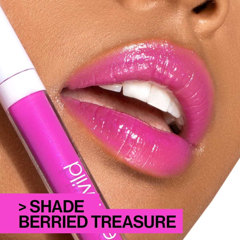 wet n wild MegaSlicks Lip Gloss, Ultra-Glossy, Vitamin-E Enriched, Ultra-Gloss High Shine Moisturizing, Cruelty-Free & Vegan – Berried Treasure(Carded)(Crushed Grapes)