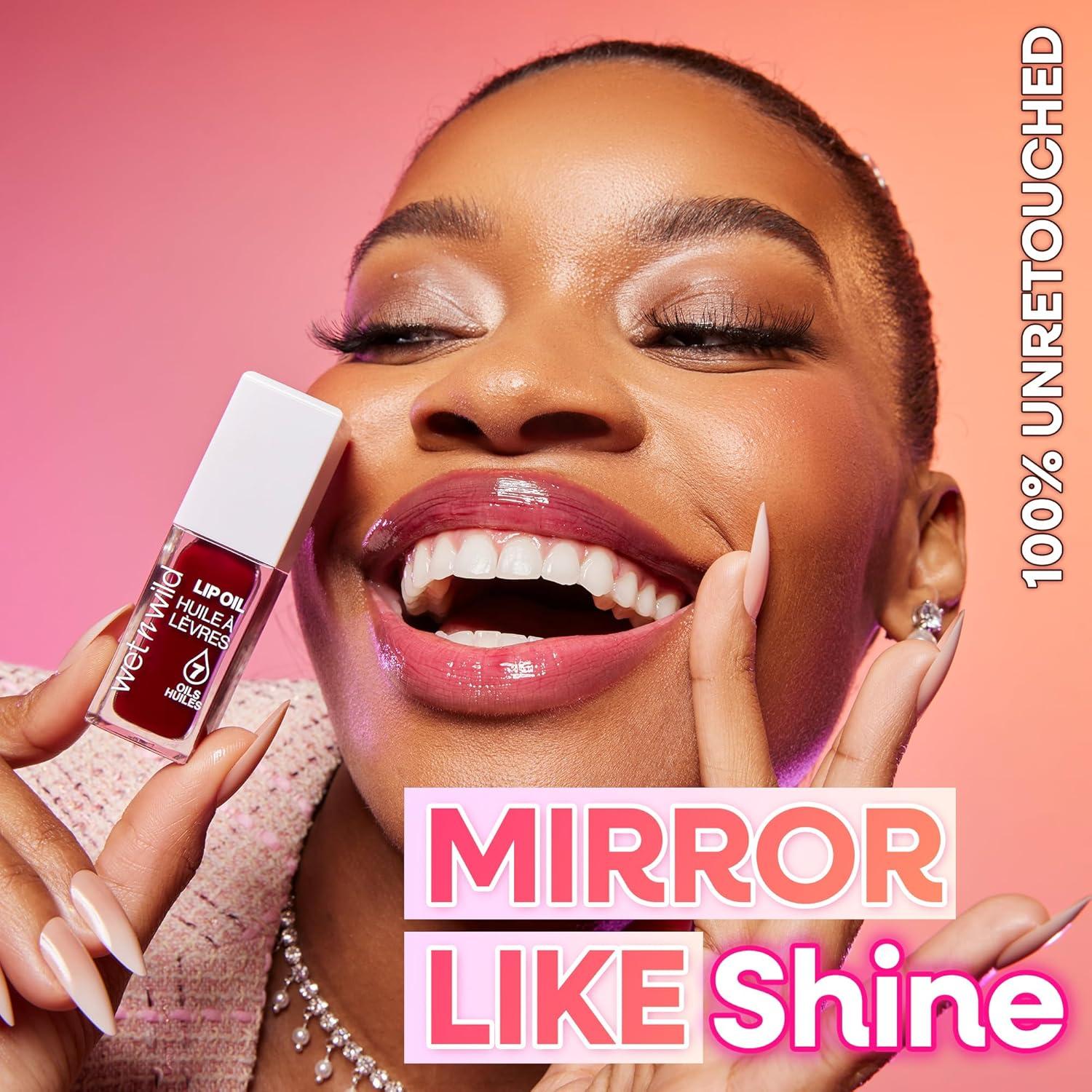 wet n wild Hello Kitty Glitter Lip Oil, New 10 Oil Infused Formula, Warm Apple Pie Lightly Scented, Sparkly Bold Colors, Cruelty-Free & Vegan – Diamond Bow(Merlot Glass)