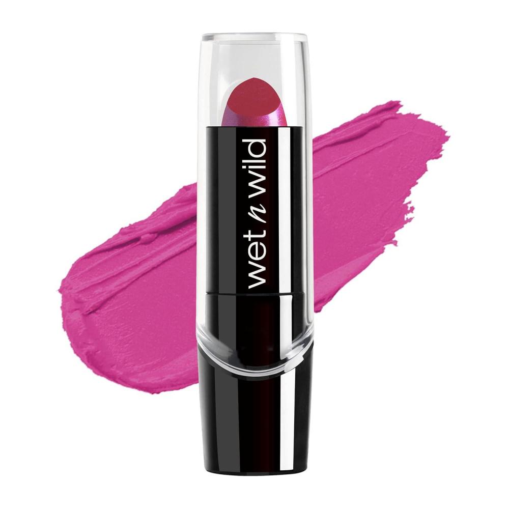 wet n wild Silk Finish Lipstick, Hydrating Rich Buildable Lip Color, Formulated with Vitamins A,E, & Macadamia for Ultimate Hydration, Cruelty-Free & Vegan – Hot Red(Fuchsia with Blue Pearl)