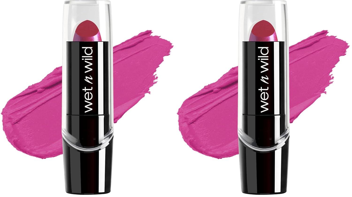 wet n wild Silk Finish Lipstick, Hydrating Rich Buildable Lip Color, Formulated with Vitamins A,E, & Macadamia for Ultimate Hydration, Cruelty-Free & Vegan – Hot Red(Fuchsia with Blue Pearl)
