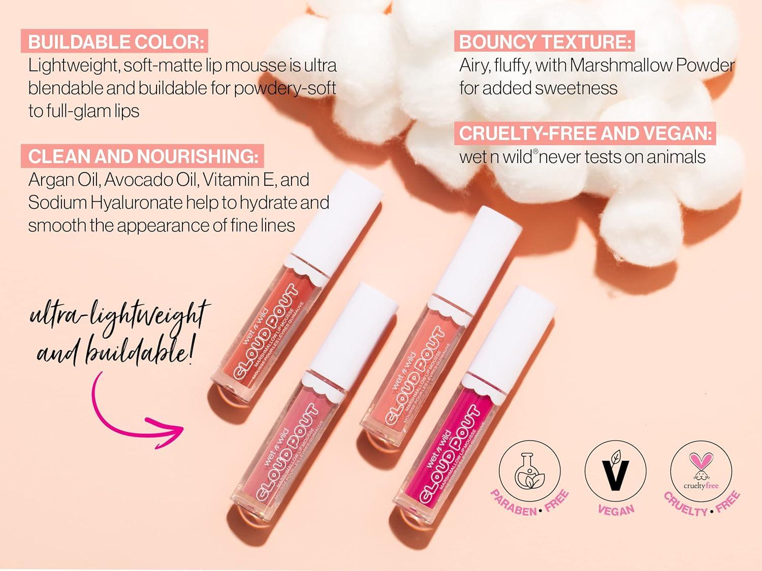 wet n wild Lip Cream Cloud Pout w/Marshmallow, Pink Girl, You’re Whipped | Argan Oil | Vitamin E | Marshmallow Flavored(Orange-Red Sugar-Holic)