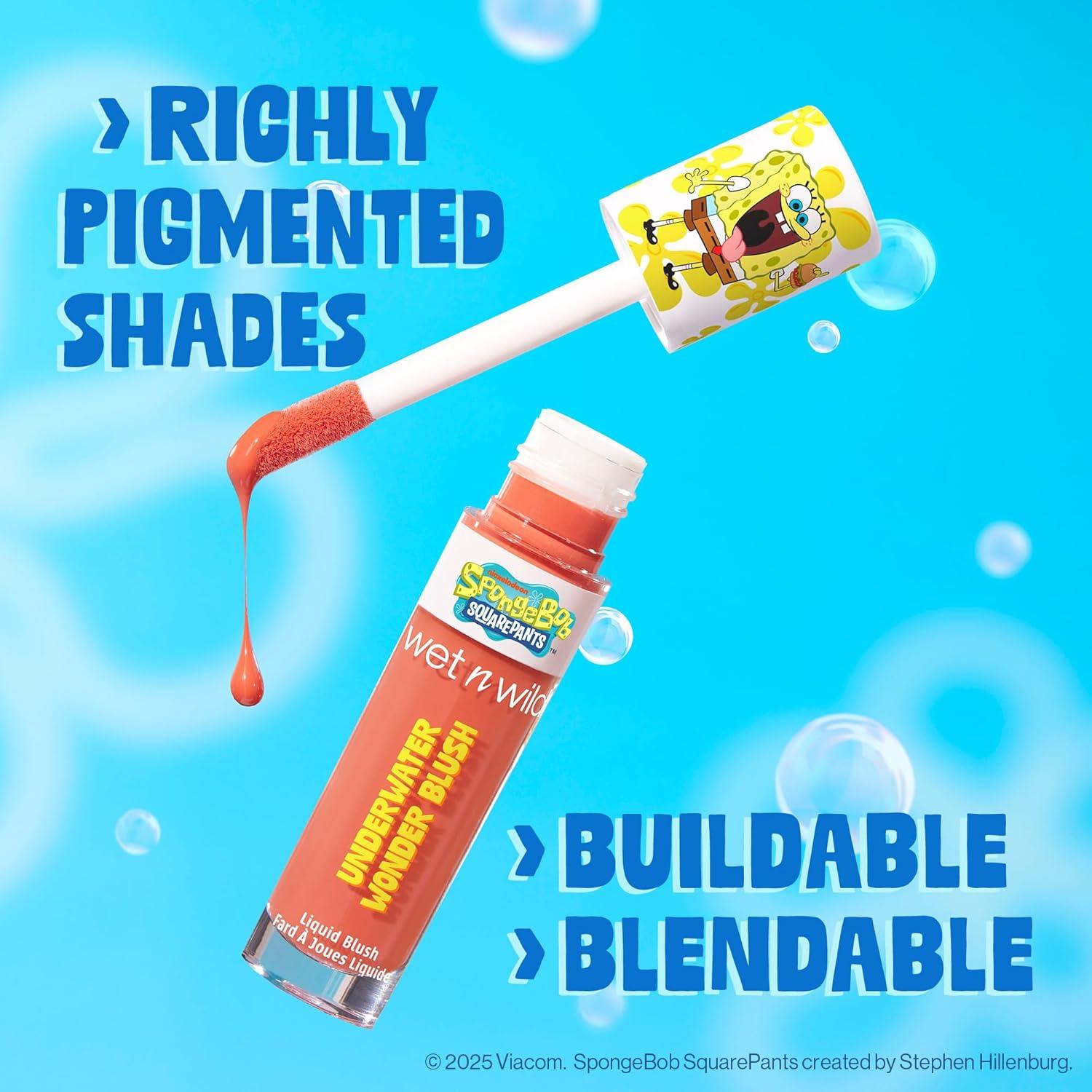 wet n wild SpongeBob Underwater Wonder Liquid Blush, Buildable Shimmery Gel Formula with Seamless Blend & Matte Finish – Perfect Square(Perfect Square)