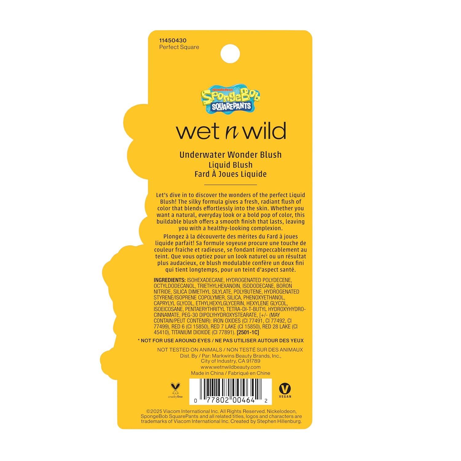 wet n wild SpongeBob Underwater Wonder Liquid Blush, Buildable Shimmery Gel Formula with Seamless Blend & Matte Finish – Perfect Square(Perfect Square)