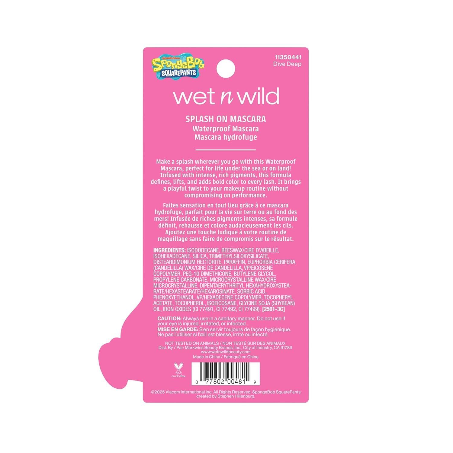 wet n wild SpongeBob Splash On Waterproof Mascara, Bold Black Mascara for Volume, Definition & Long-Lasting Wear, Cruelty Free – Dive Deep(Dive Deep)