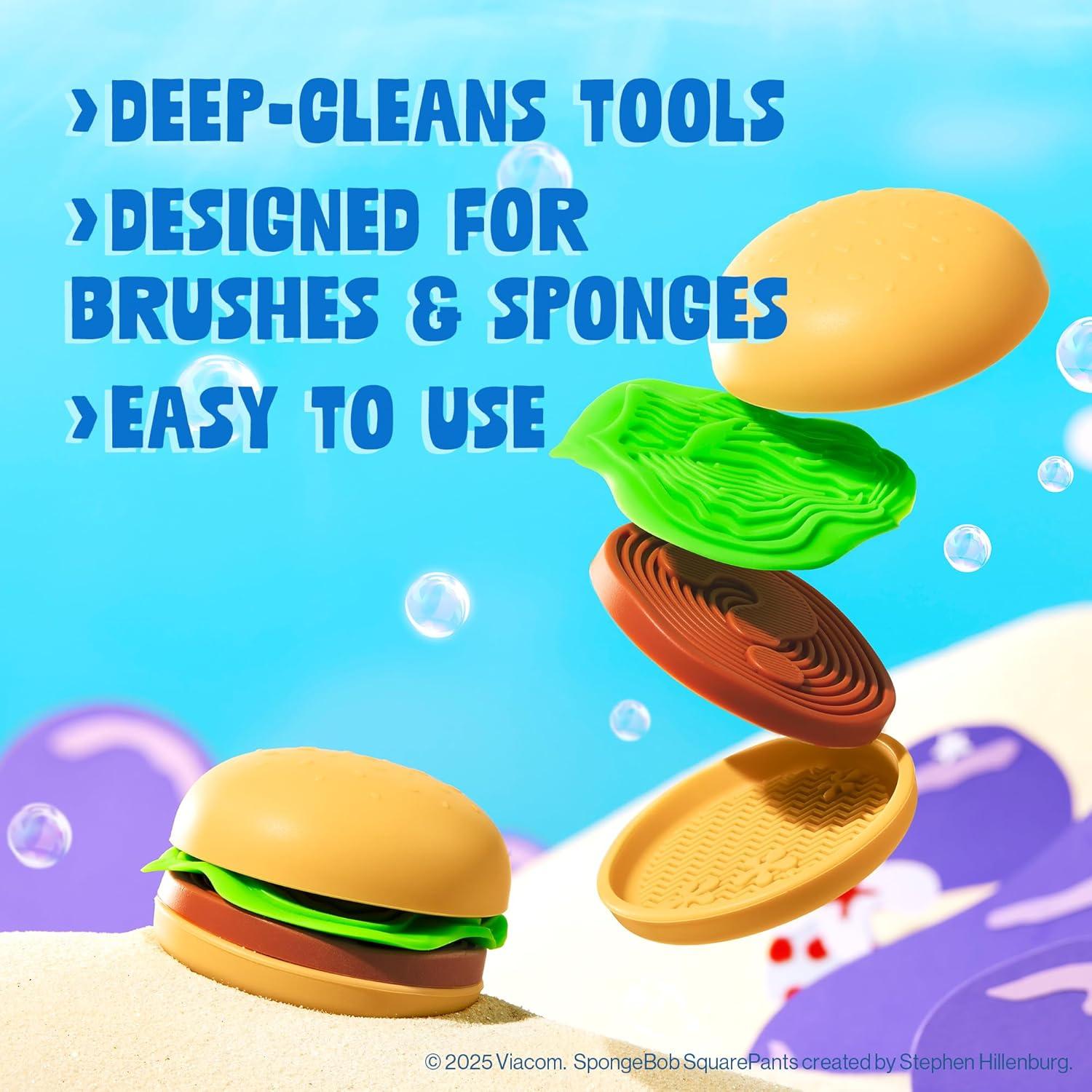 wet n wild SpongeBob Sponge & Brush Cleansing Pads, Flexible Silicone Cleaning Surface, Deep-Cleans All Brush Sizes – Krabby Patty(Krabby Patty)