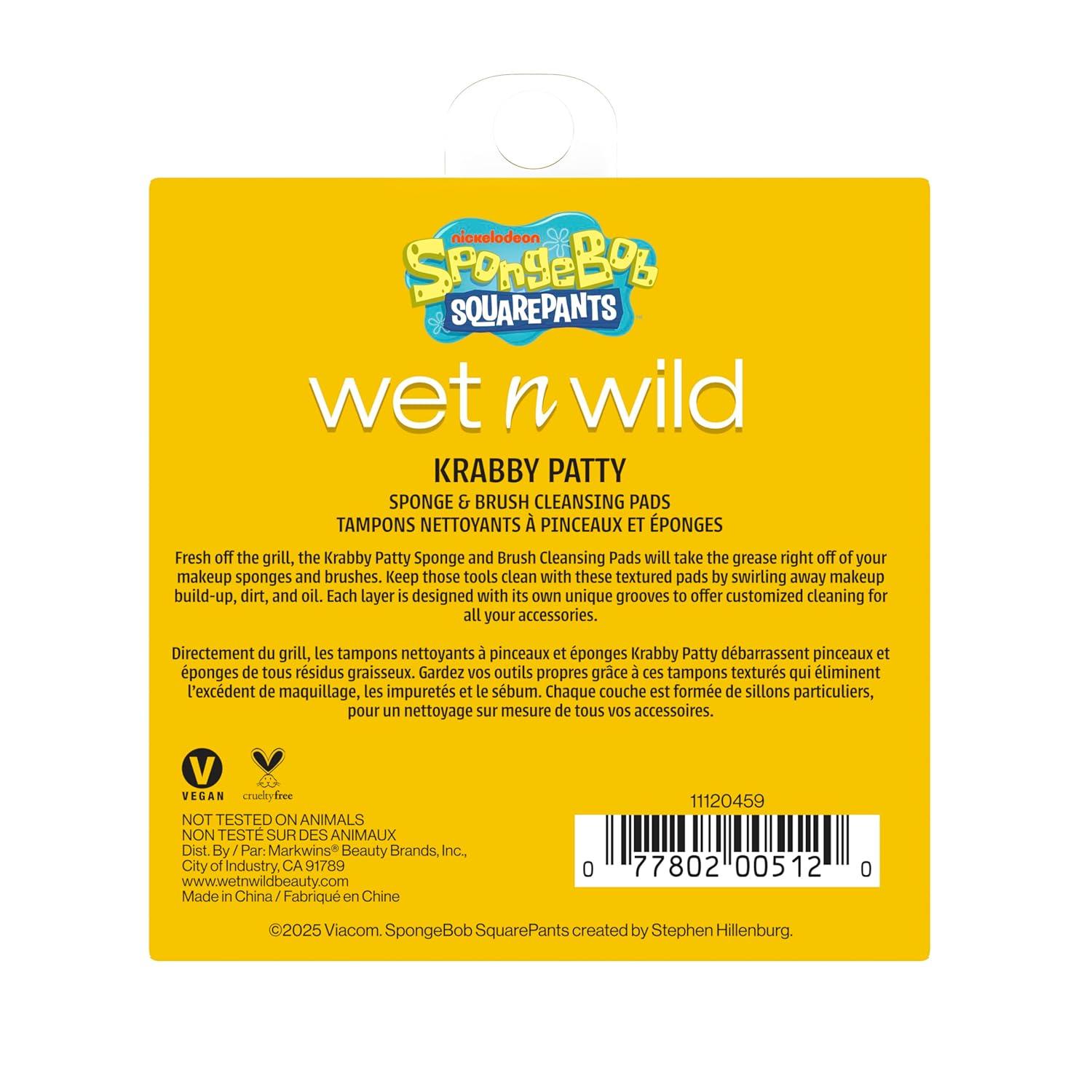 wet n wild SpongeBob Sponge & Brush Cleansing Pads, Flexible Silicone Cleaning Surface, Deep-Cleans All Brush Sizes – Krabby Patty(Krabby Patty)
