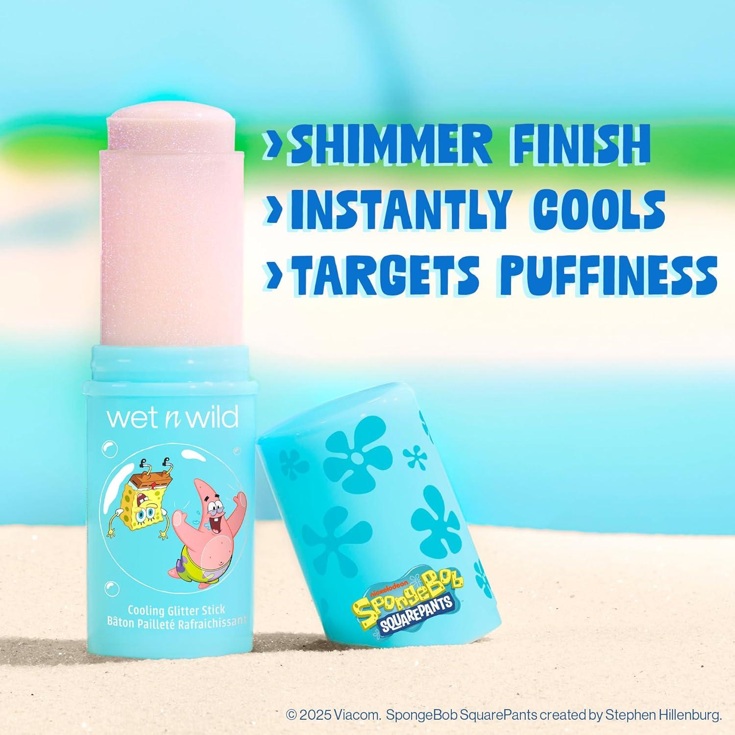 wet n wild Spongebob Cooling Glitter Stick, Shimmering Opal Glow for Face & Body, Puffiness-Reducing Stick – Chill Factor