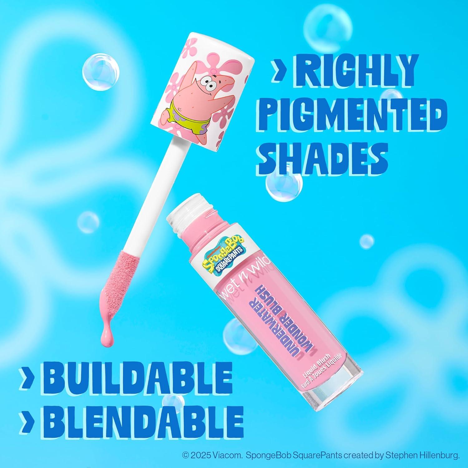 wet n wild SpongeBob Underwater Wonder Liquid Blush, Buildable Shimmery Gel Formula with Seamless Blend & Matte Finish – Perfect Square(Rock Star)