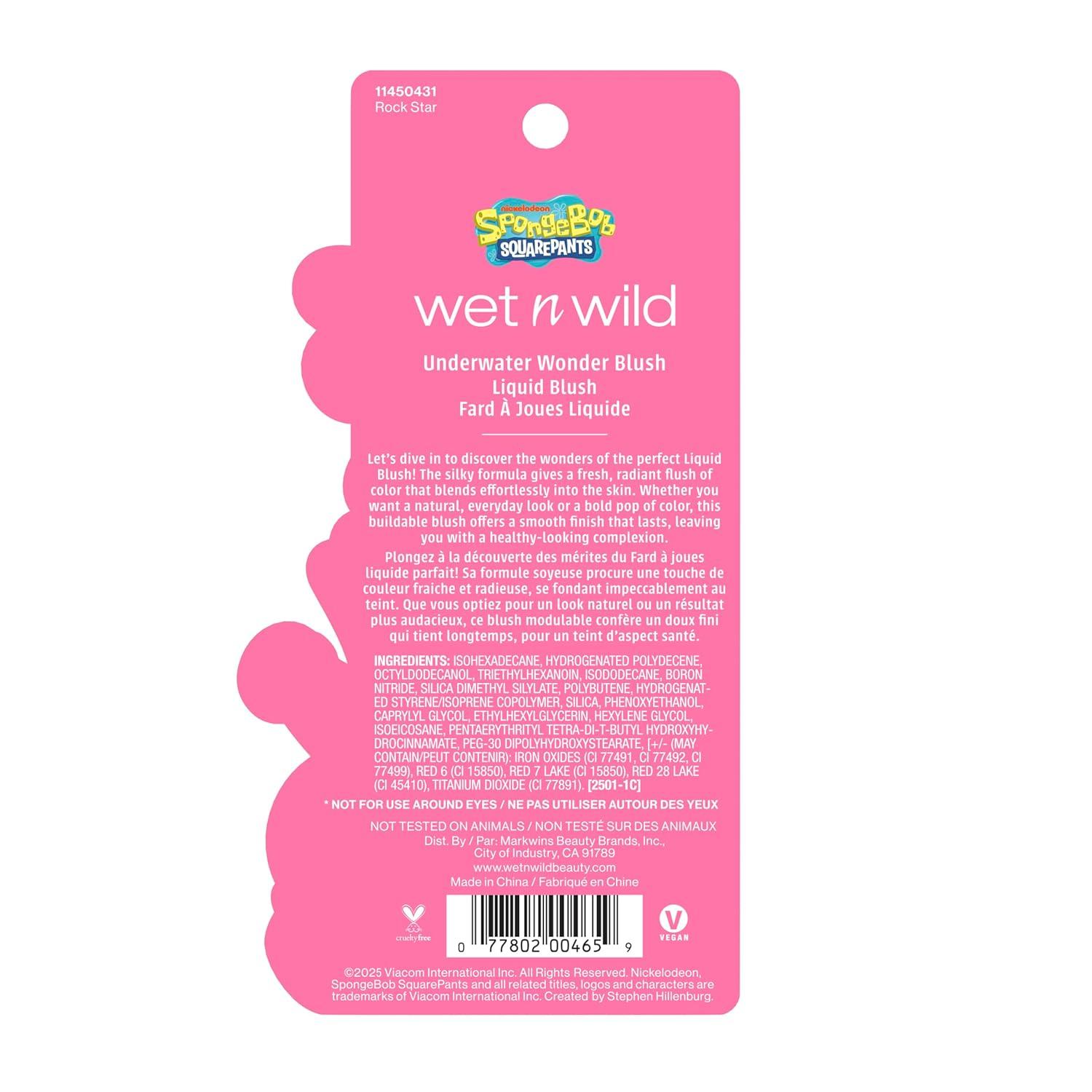 wet n wild SpongeBob Underwater Wonder Liquid Blush, Buildable Shimmery Gel Formula with Seamless Blend & Matte Finish – Perfect Square(Rock Star)