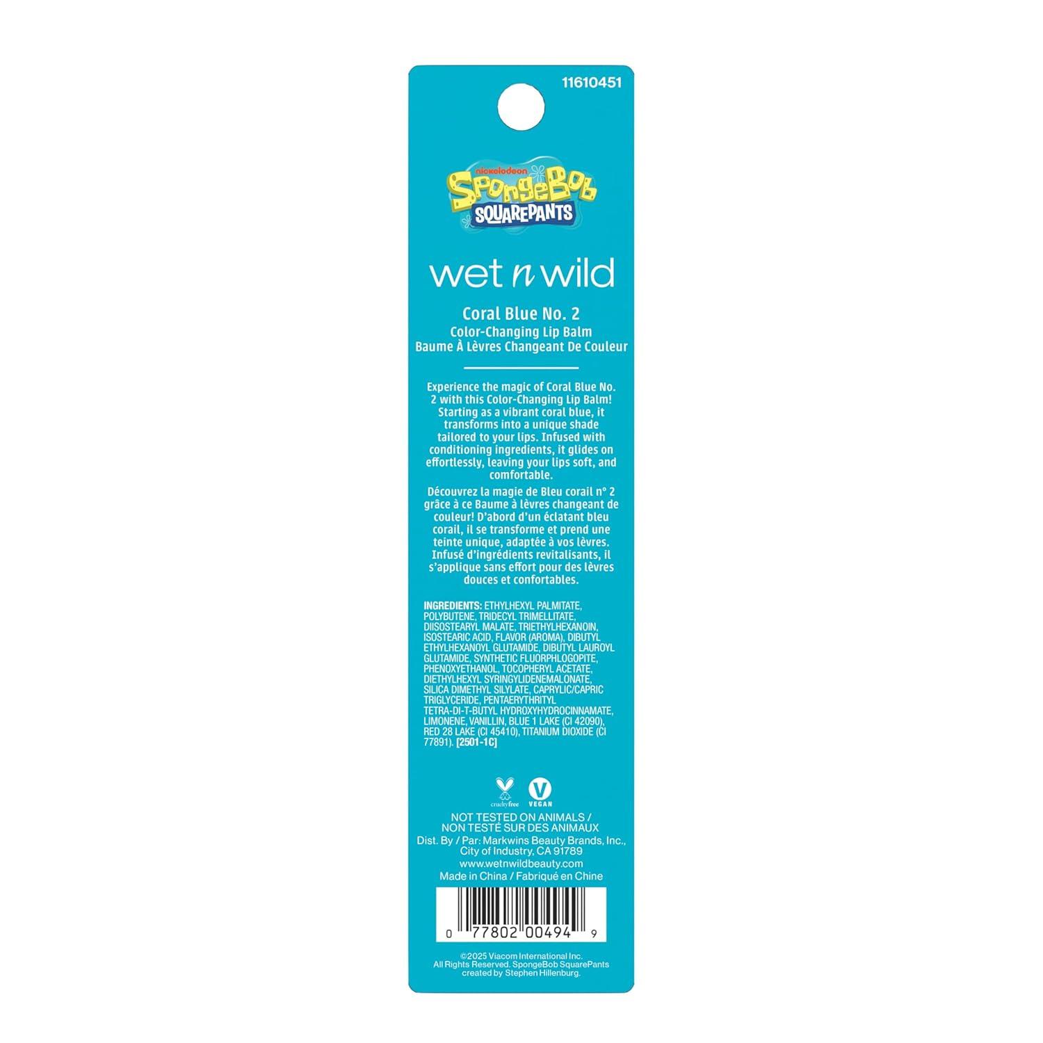 wet n wild Spongebob No. 2 Color-Changing Lip Balm, Smooth GlidePH-Activated Formula, Custom Pink Finish, Cruelty free – Coral Blue