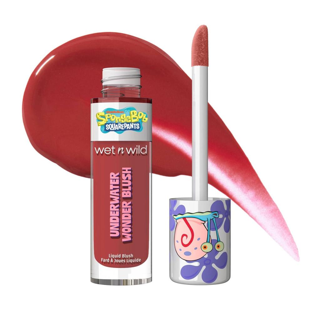 wet n wild SpongeBob Underwater Wonder Liquid Blush, Buildable Shimmery Gel Formula with Seamless Blend & Matte Finish – Perfect Square(Snailed It)