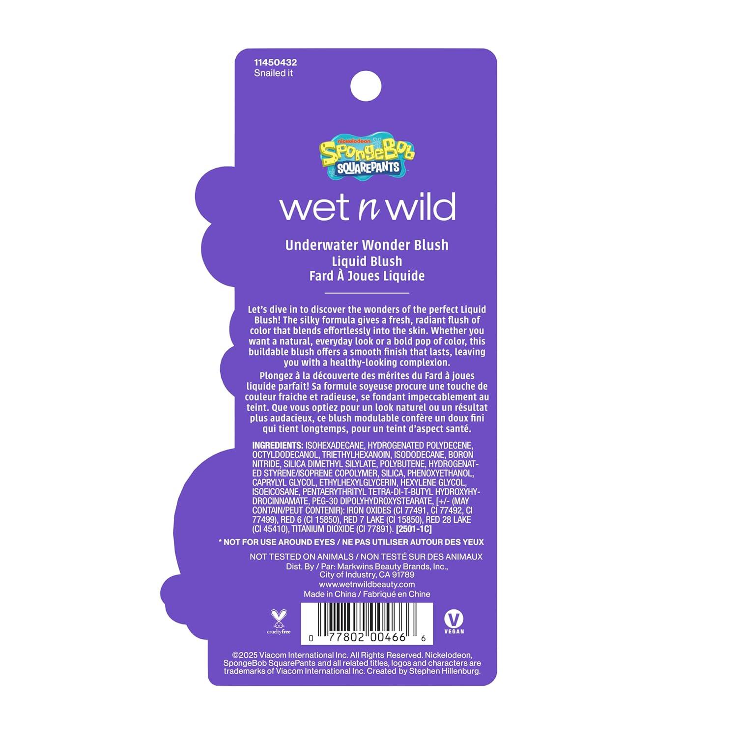 wet n wild SpongeBob Underwater Wonder Liquid Blush, Buildable Shimmery Gel Formula with Seamless Blend & Matte Finish – Perfect Square(Snailed It)