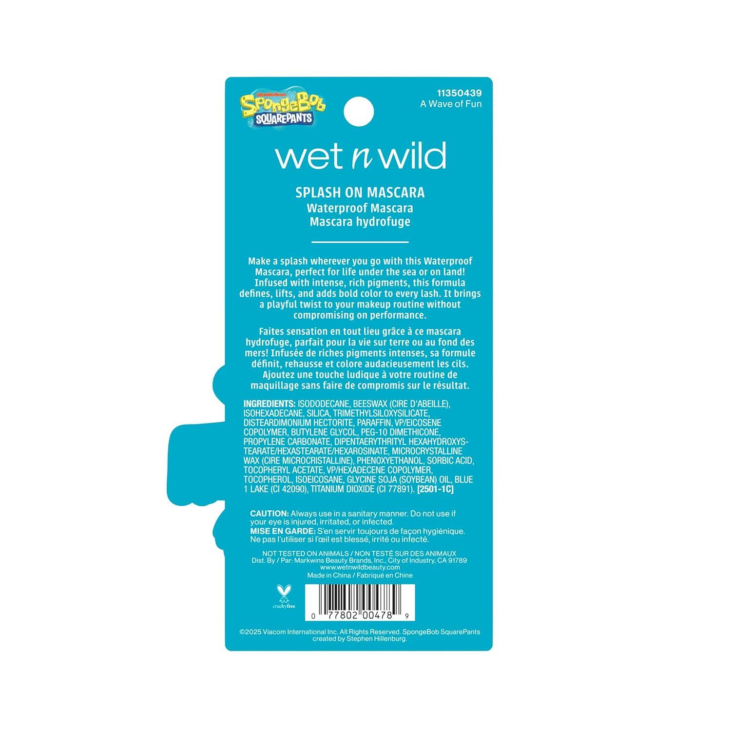 wet n wild SpongeBob Splash On Waterproof Mascara, Bold Black Mascara for Volume, Definition & Long-Lasting Wear, Cruelty Free – Dive Deep(Wave of Fun)