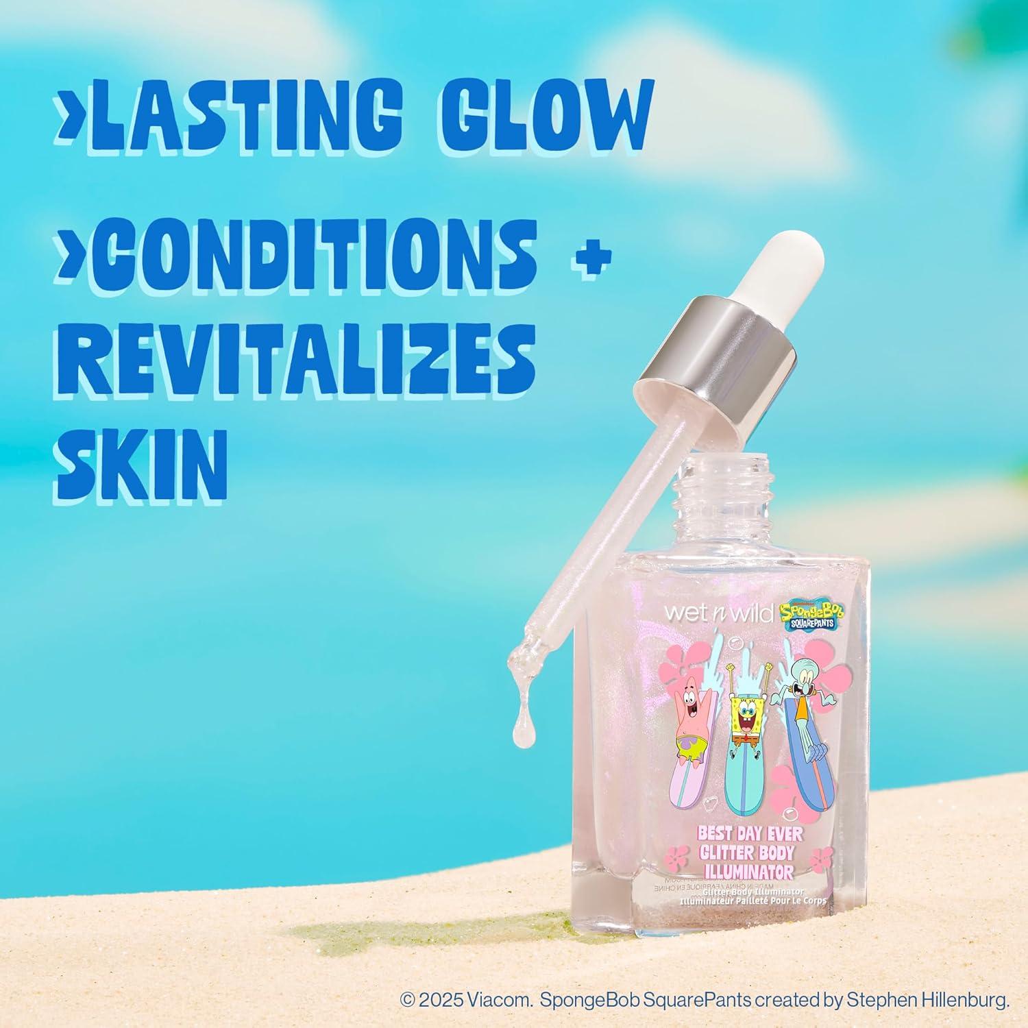 wet n wild Spongebob Best Day Ever Glitter Body Illuminator, Lightweight Non-Sticky Radiant Glow, Blendable Hydrating Formula(Illuminating)