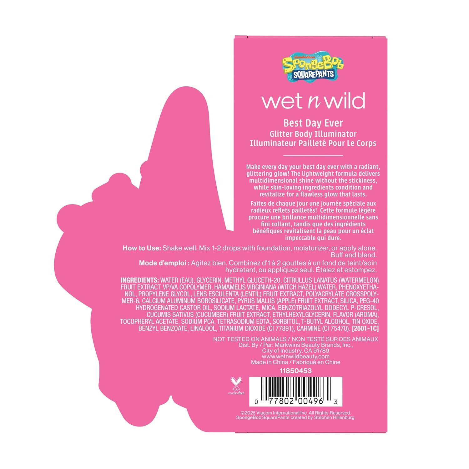 wet n wild Spongebob Best Day Ever Glitter Body Illuminator, Lightweight Non-Sticky Radiant Glow, Blendable Hydrating Formula(Illuminating)