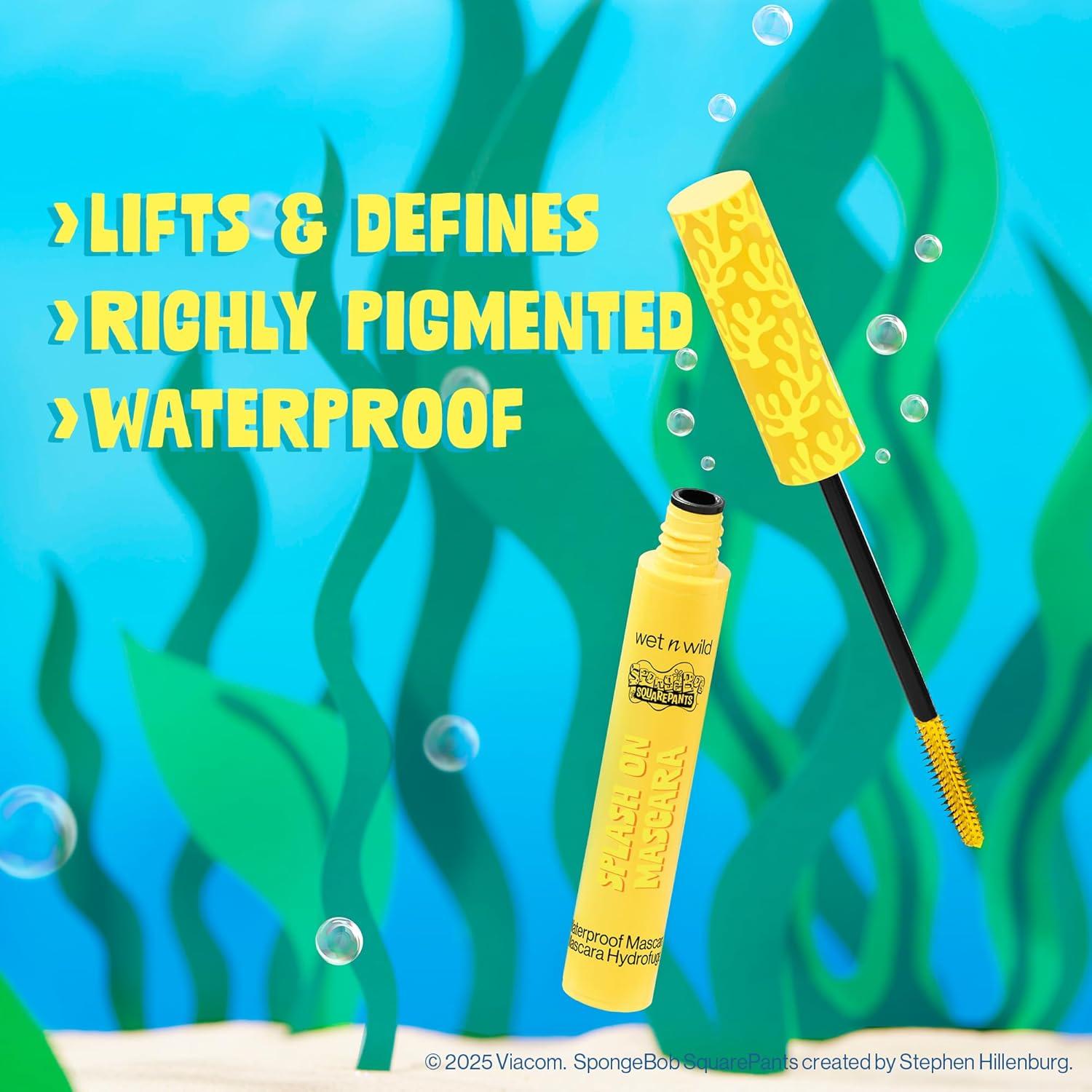 wet n wild SpongeBob Splash On Waterproof Mascara, Bold Black Mascara for Volume, Definition & Long-Lasting Wear, Cruelty Free – Dive Deep(Make a Splash)