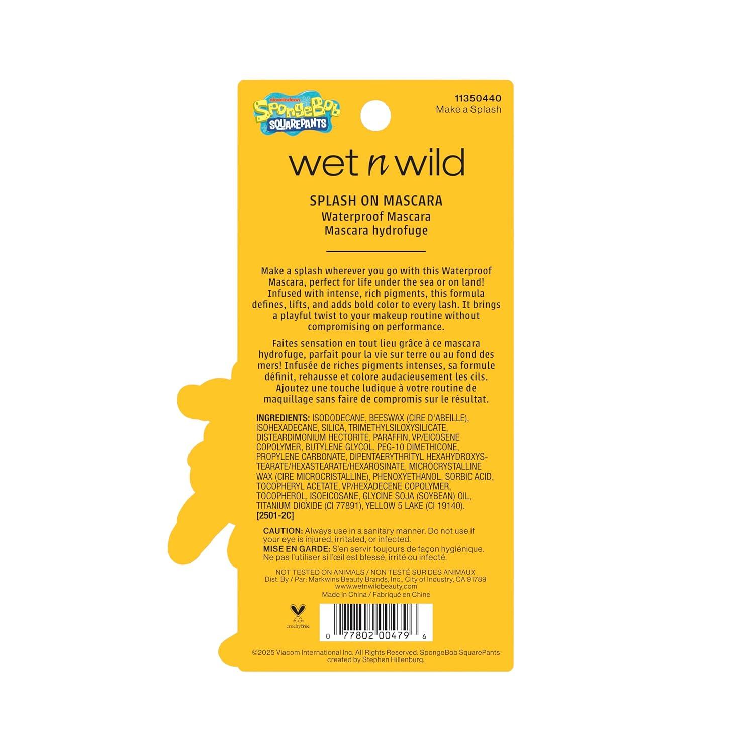 wet n wild SpongeBob Splash On Waterproof Mascara, Bold Black Mascara for Volume, Definition & Long-Lasting Wear, Cruelty Free – Dive Deep(Make a Splash)