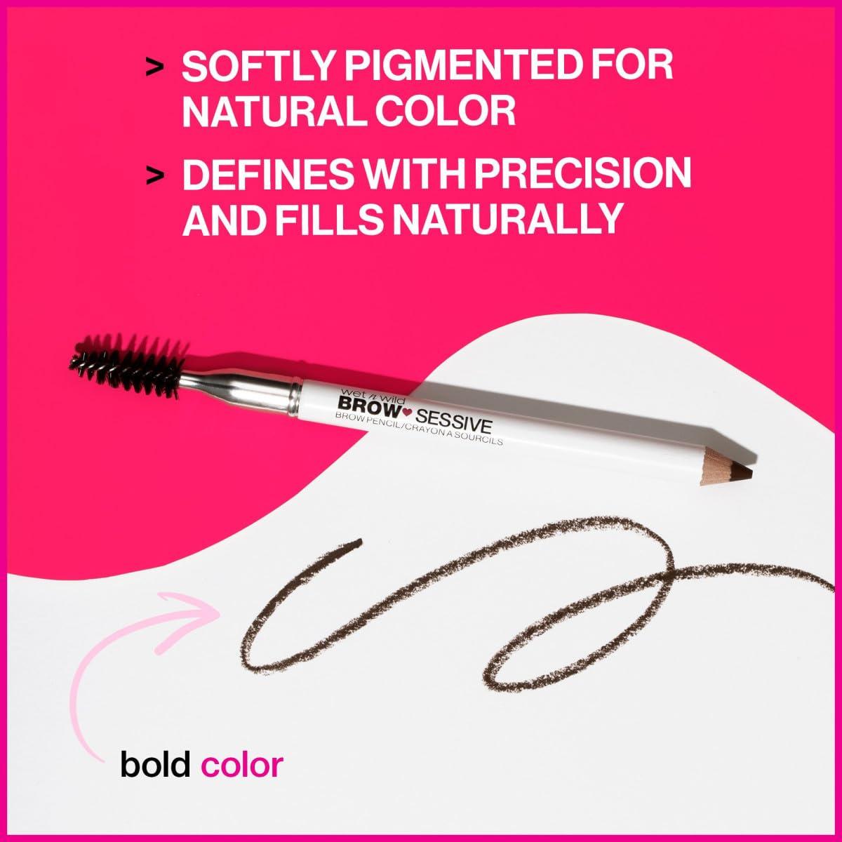 wet n wild Brow-Sessive Brow Pencil, Ultra-Precise Dual Ended Spoolie Brush for Perfect Buildable Blendable Shaping, Natural Lasting Shades for Every Brow, Cruelty-Free & Vegan – Dark Brown(Packaged)(Taupe)