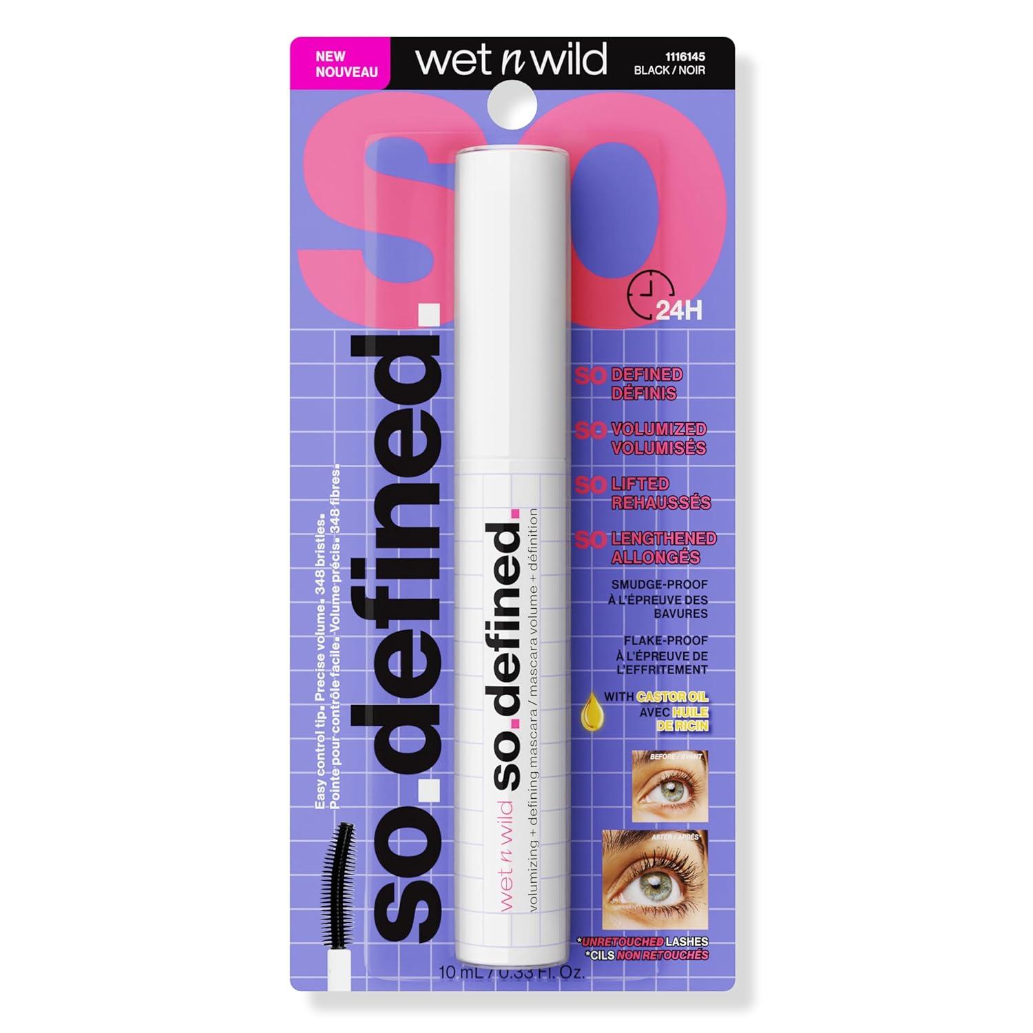 wet n wild So Defined Mascara, Volumizing & Lengthining with a Buildable Castor Oil-Infused Formula, Long-Lasting Clump-Free Application for Visibly lifted lashes, Vegan & Cruelty-Free – BLACK(Black)