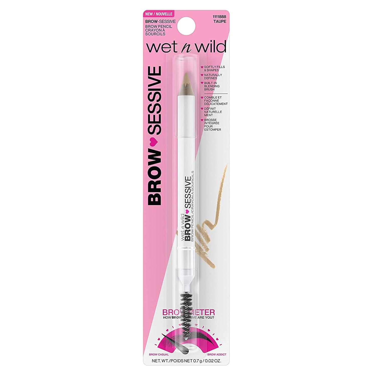 wet n wild Brow-Sessive Brow Pencil, Ultra-Precise Dual Ended Spoolie Brush for Perfect Buildable Blendable Shaping, Natural Lasting Shades for Every Brow, Cruelty-Free & Vegan – Dark Brown(Packaged)(Taupe(Packaged))