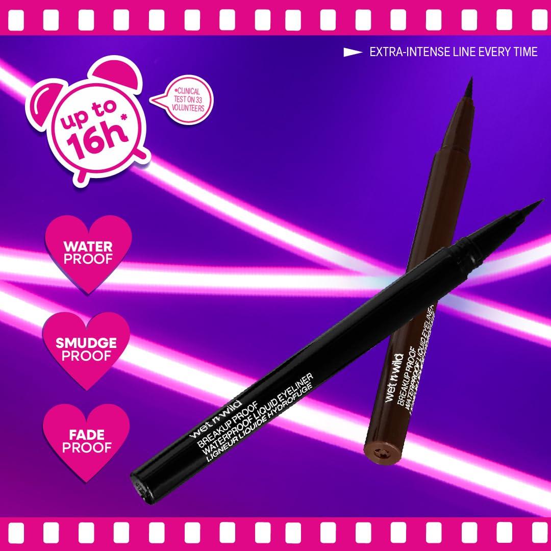 wet n wild Mega Last Breakup Proof Liquid Eyeliner – Ultra-Fine Brush, Waterproof, 16-Hour Long-Lasting Wear- Cruelty-Free & Vegan – Black(Brown)