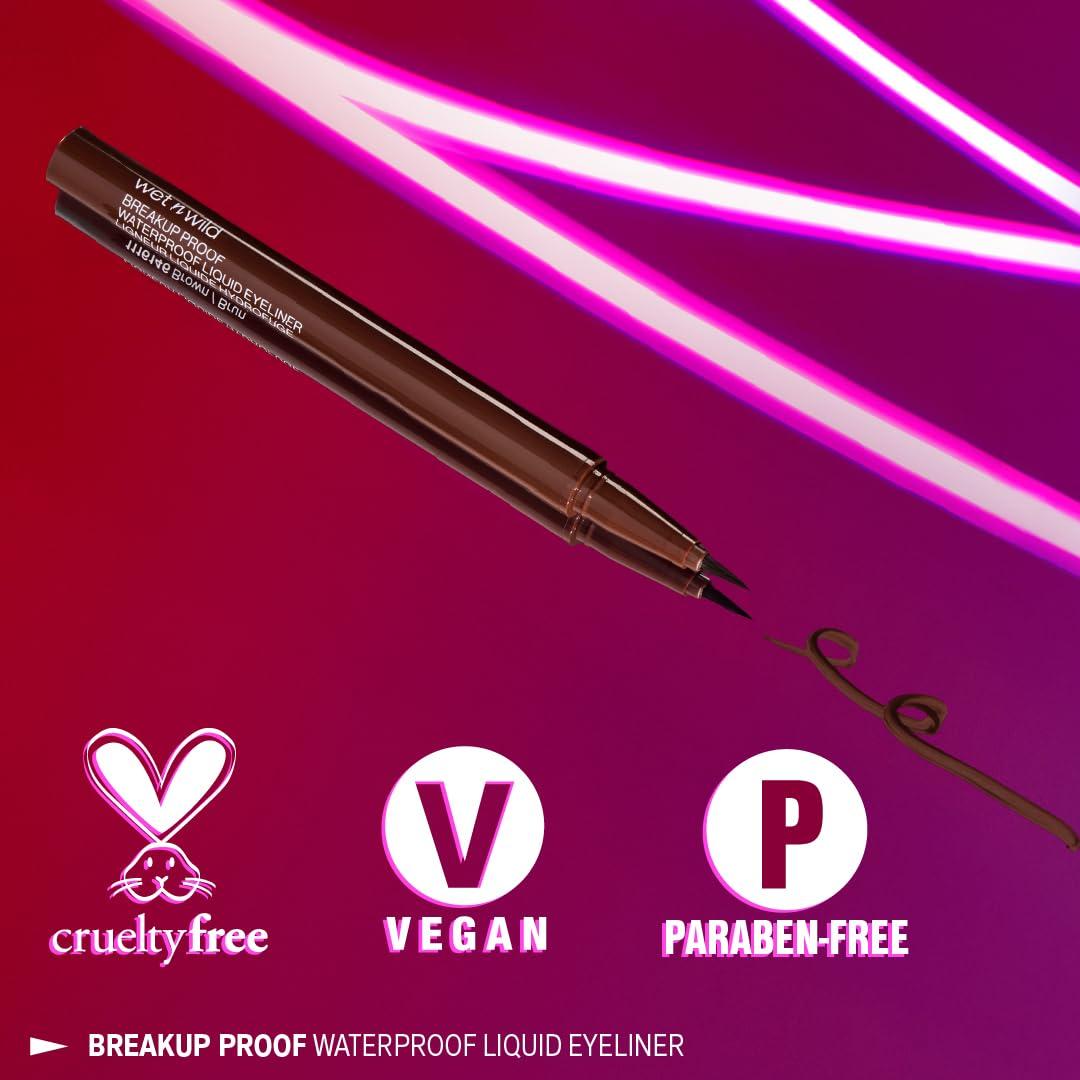 wet n wild Mega Last Breakup Proof Liquid Eyeliner – Ultra-Fine Brush, Waterproof, 16-Hour Long-Lasting Wear- Cruelty-Free & Vegan – Black(Brown)