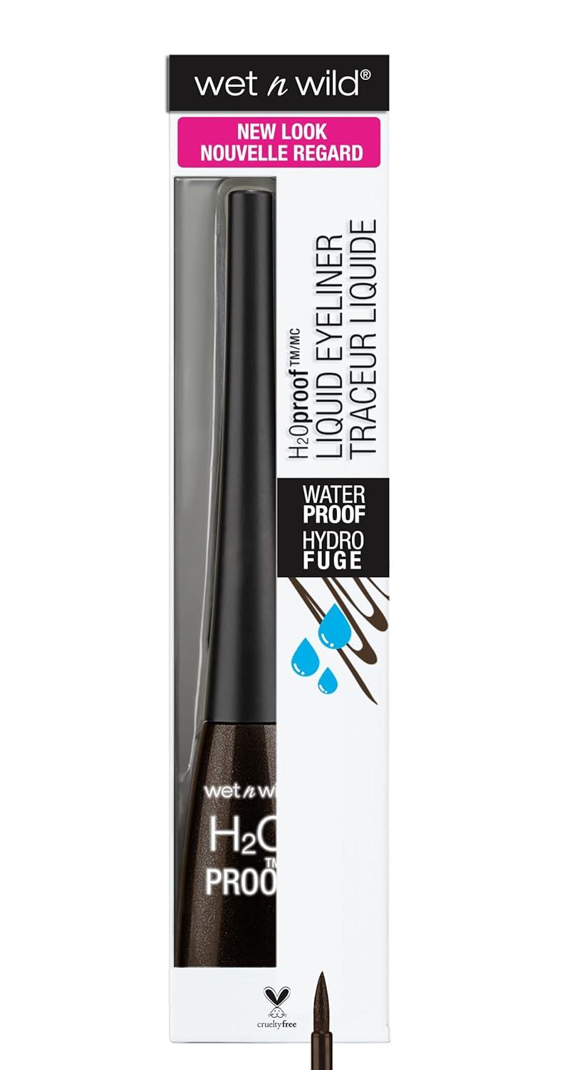 wet n wild H2O Proof Liquid Eyeliner, Waterproof & Smudge-Proof, Long-Lasting Definition, Precise Brush Applicator, Cruelty-Free – Dark Brown(Dark Brown)