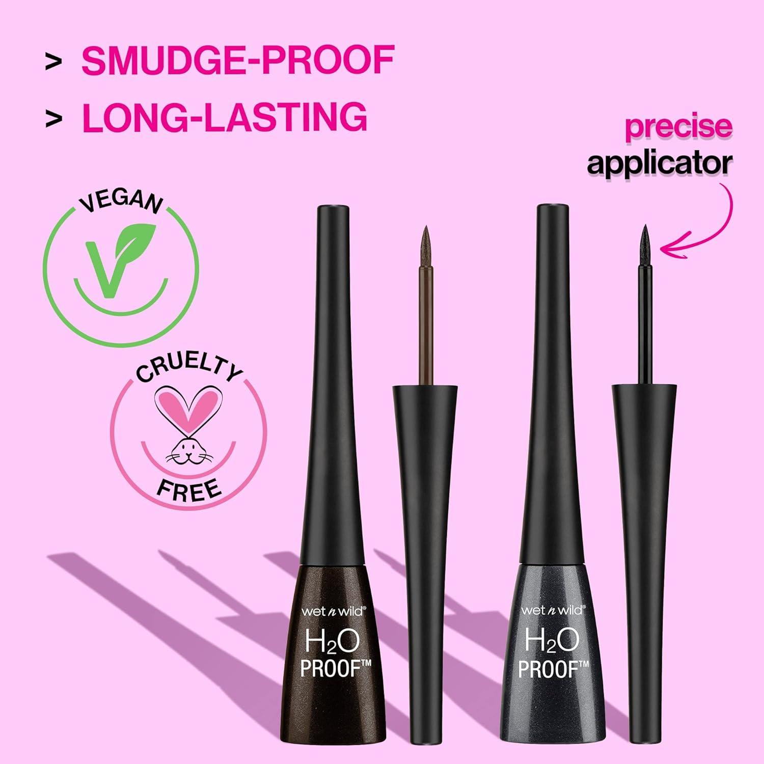 wet n wild H2O Proof Liquid Eyeliner, Waterproof & Smudge-Proof, Long-Lasting Definition, Precise Brush Applicator, Cruelty-Free – Dark Brown(Dark Brown)