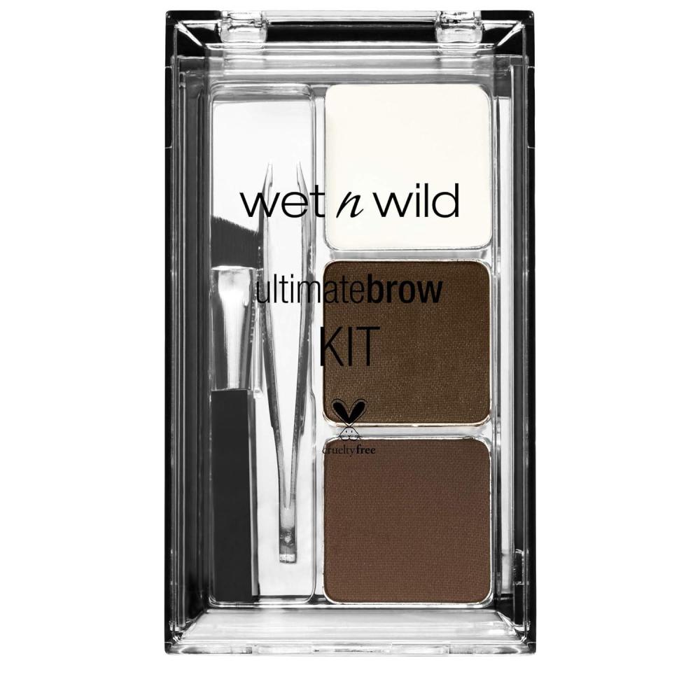 wet n wild Ultimate Eyebrow Makeup Kit, Long-Lasting Matte Brow Powder, Tweezers, Wax & Brush, Built-In Mirror, Purse-Friendly Compact – Dark Brown(Dark Brown)
