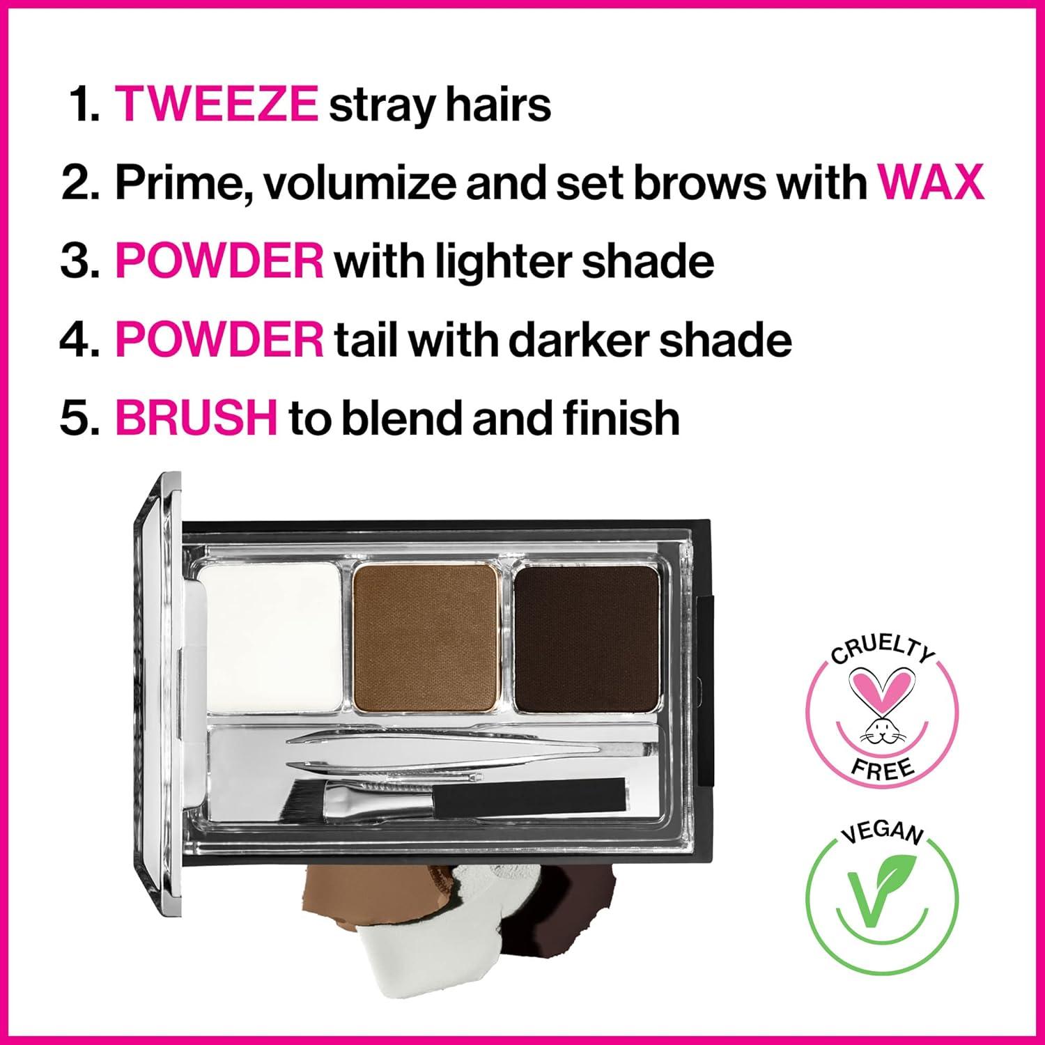 wet n wild Ultimate Eyebrow Makeup Kit, Long-Lasting Matte Brow Powder, Tweezers, Wax & Brush, Built-In Mirror, Purse-Friendly Compact – Dark Brown(Dark Brown)